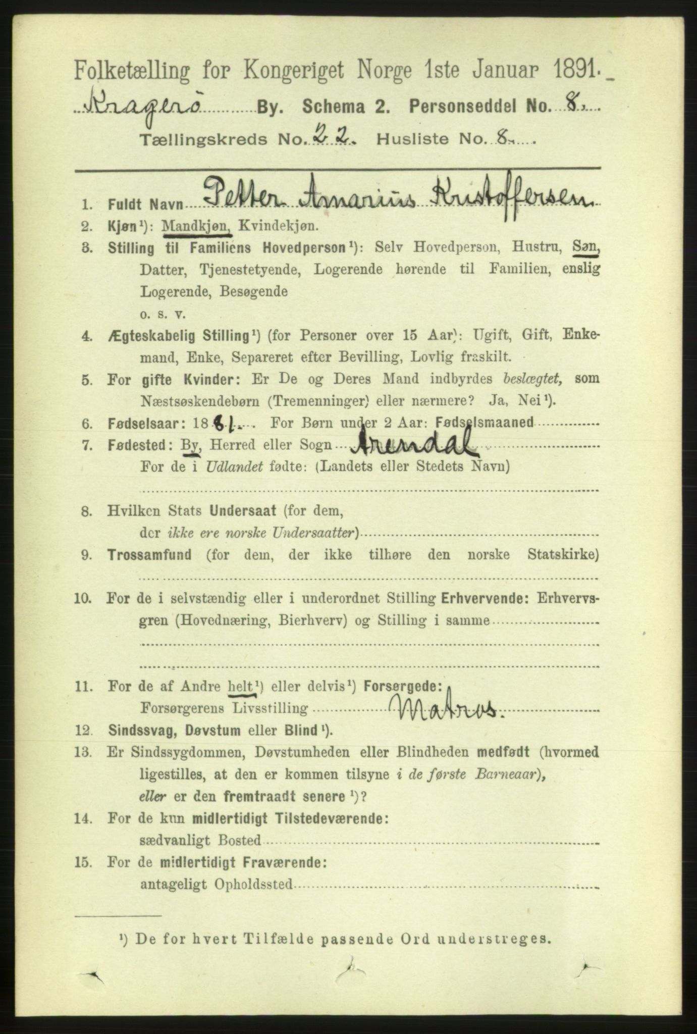 RA, 1891 census for 0801 Kragerø, 1891, p. 4836