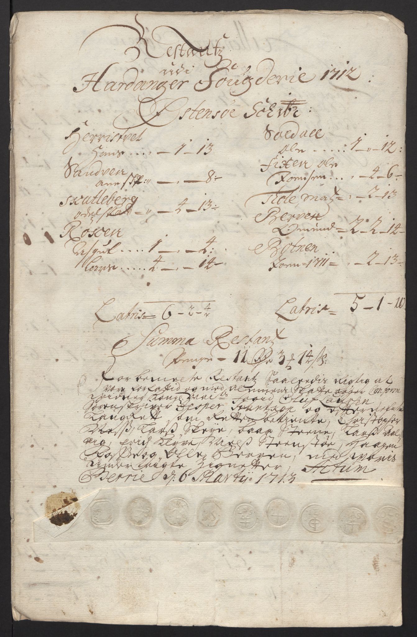 Rentekammeret inntil 1814, Reviderte regnskaper, Fogderegnskap, AV/RA-EA-4092/R48/L2988: Fogderegnskap Sunnhordland og Hardanger, 1712, p. 426