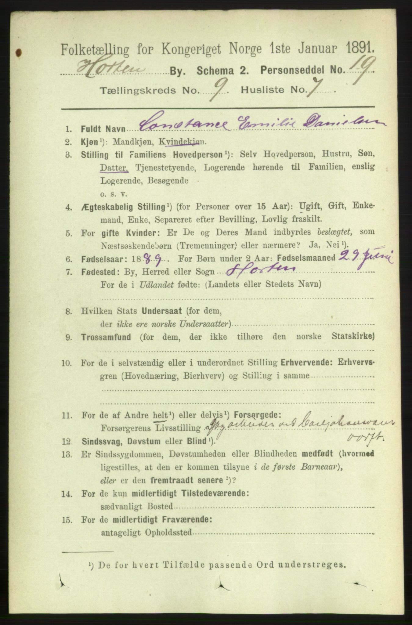 RA, 1891 census for 0703 Horten, 1891, p. 5612
