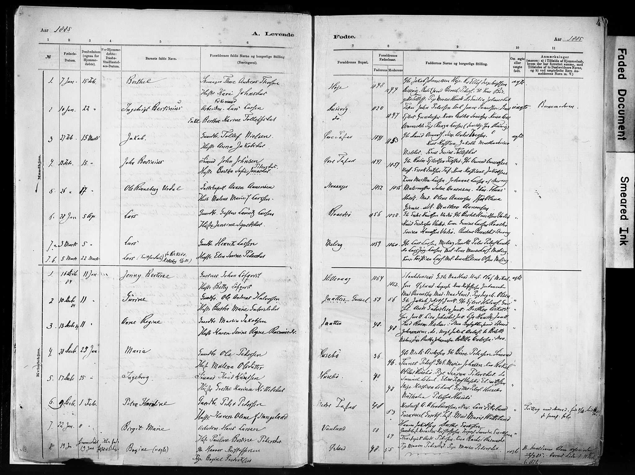 Hetland sokneprestkontor, SAST/A-101826/30/30BA/L0011: Parish register (official) no. A 11, 1884-1911, p. 4