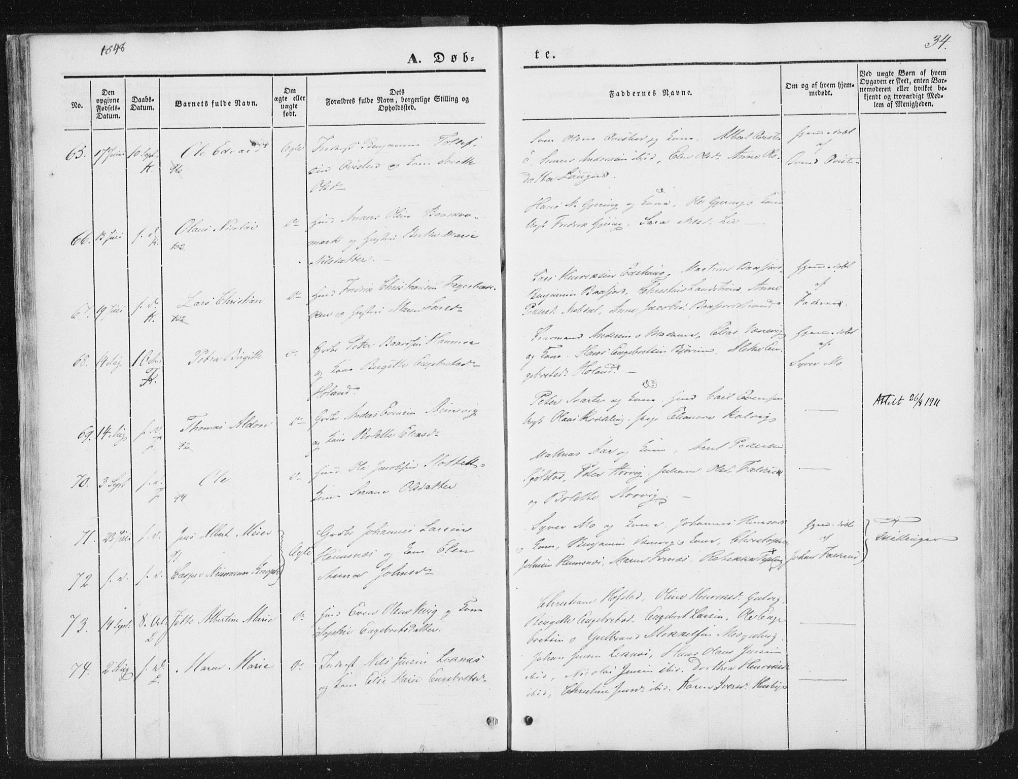 Ministerialprotokoller, klokkerbøker og fødselsregistre - Nord-Trøndelag, AV/SAT-A-1458/780/L0640: Parish register (official) no. 780A05, 1845-1856, p. 34