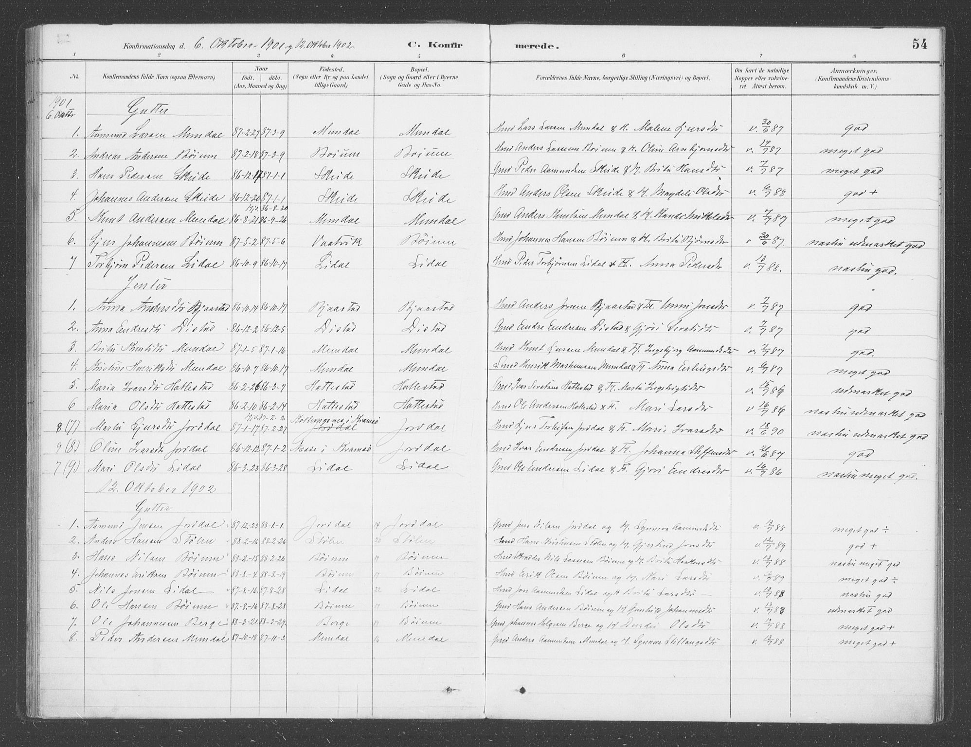 Balestrand sokneprestembete, AV/SAB-A-79601/H/Haa/Haac/L0001: Parish register (official) no. C  1, 1889-1909, p. 54