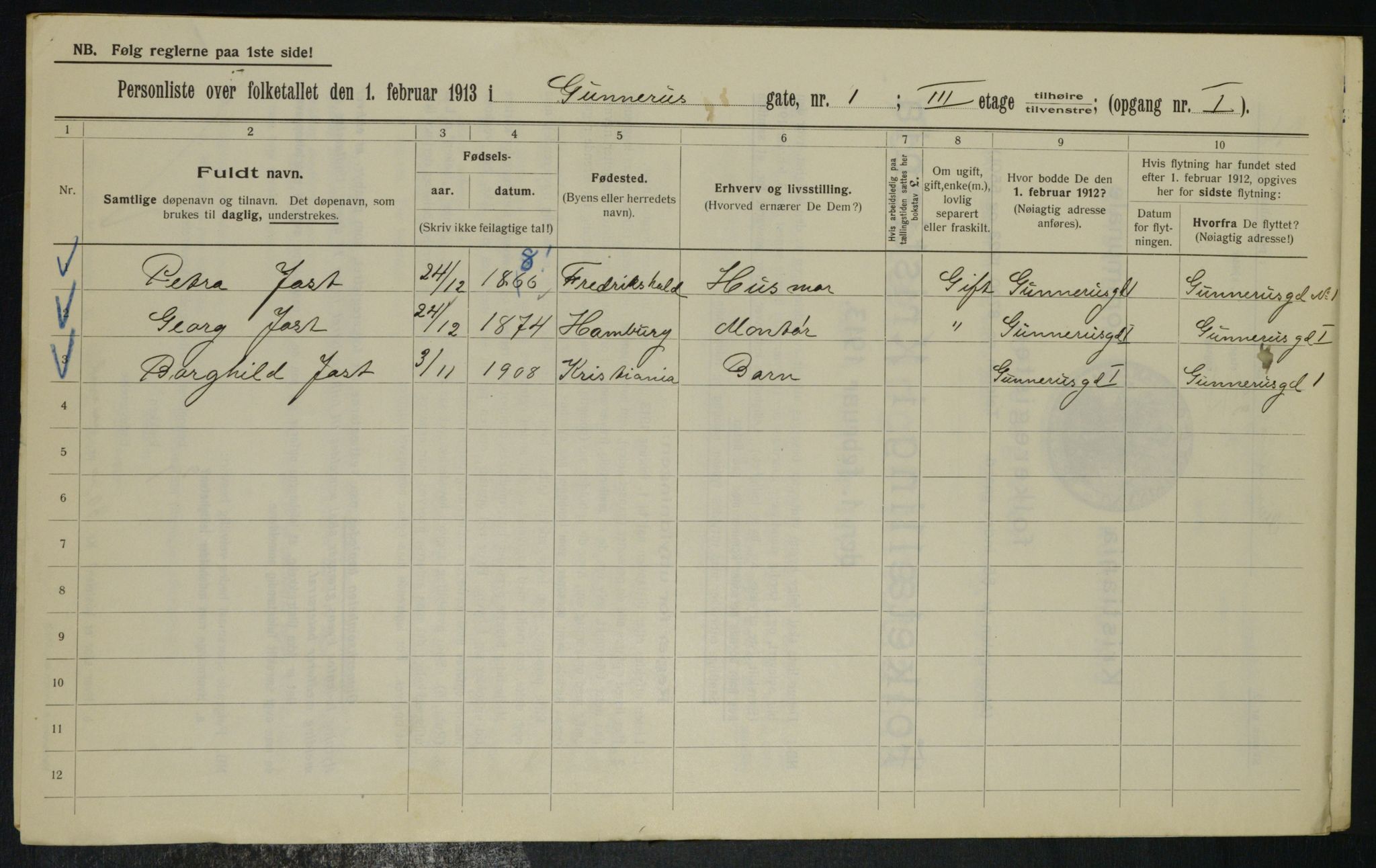 OBA, Municipal Census 1913 for Kristiania, 1913, p. 5042