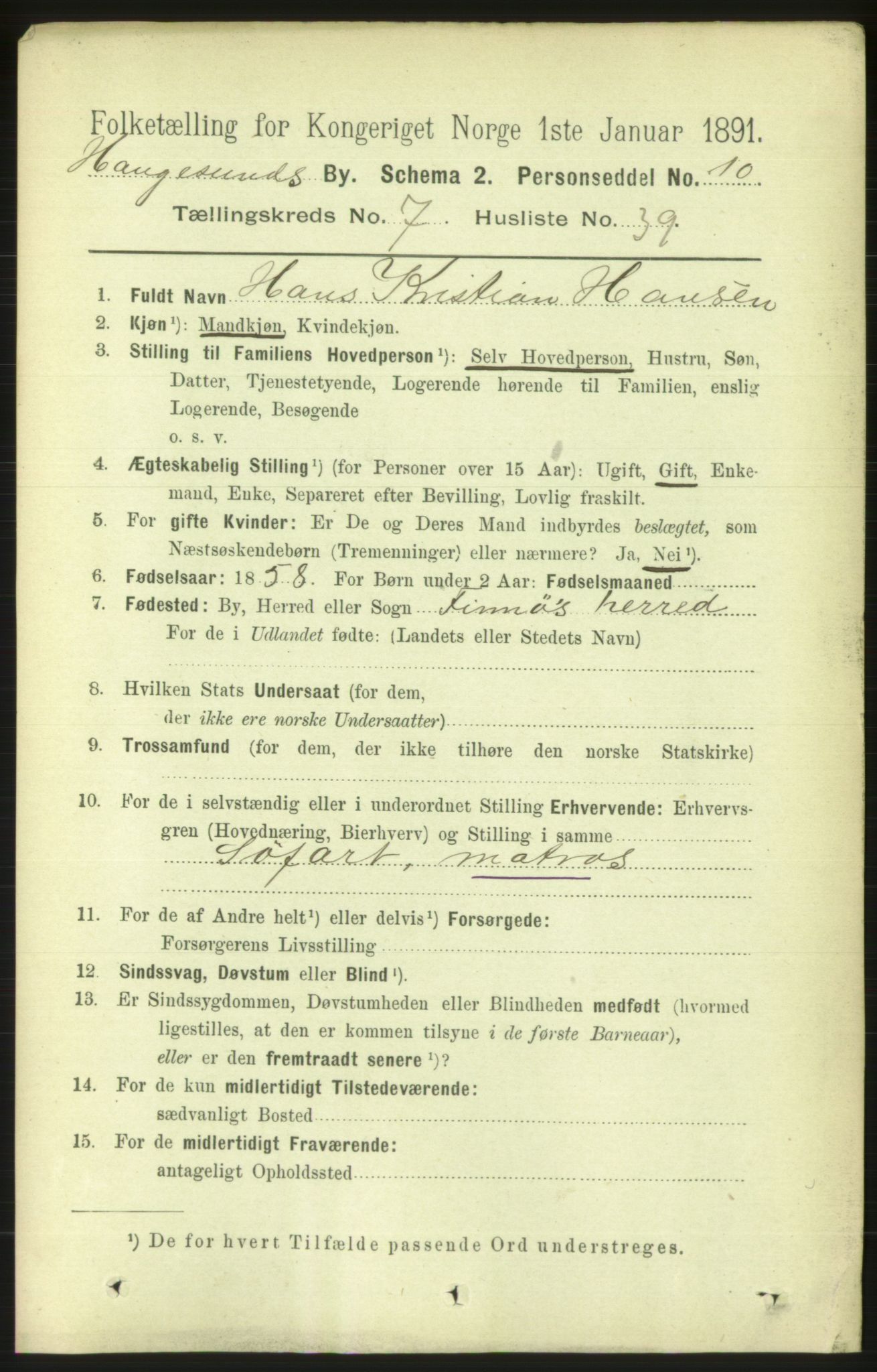 RA, 1891 census for 1106 Haugesund, 1891, p. 3542