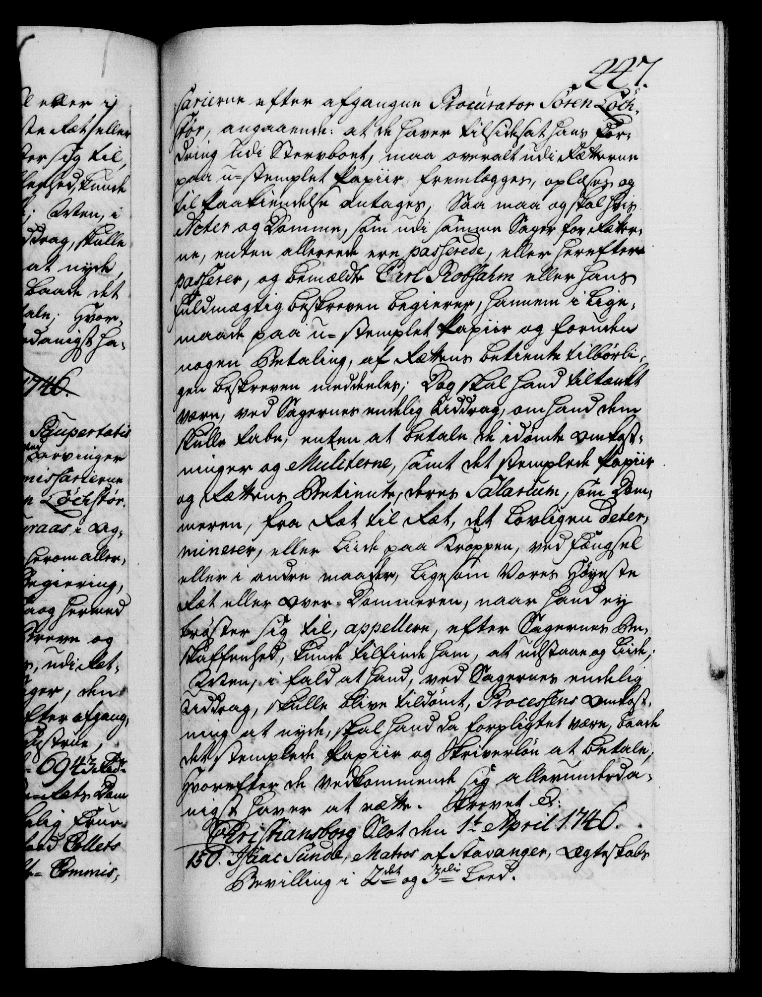 Danske Kanselli 1572-1799, AV/RA-EA-3023/F/Fc/Fca/Fcaa/L0034: Norske registre, 1745-1746, p. 447a