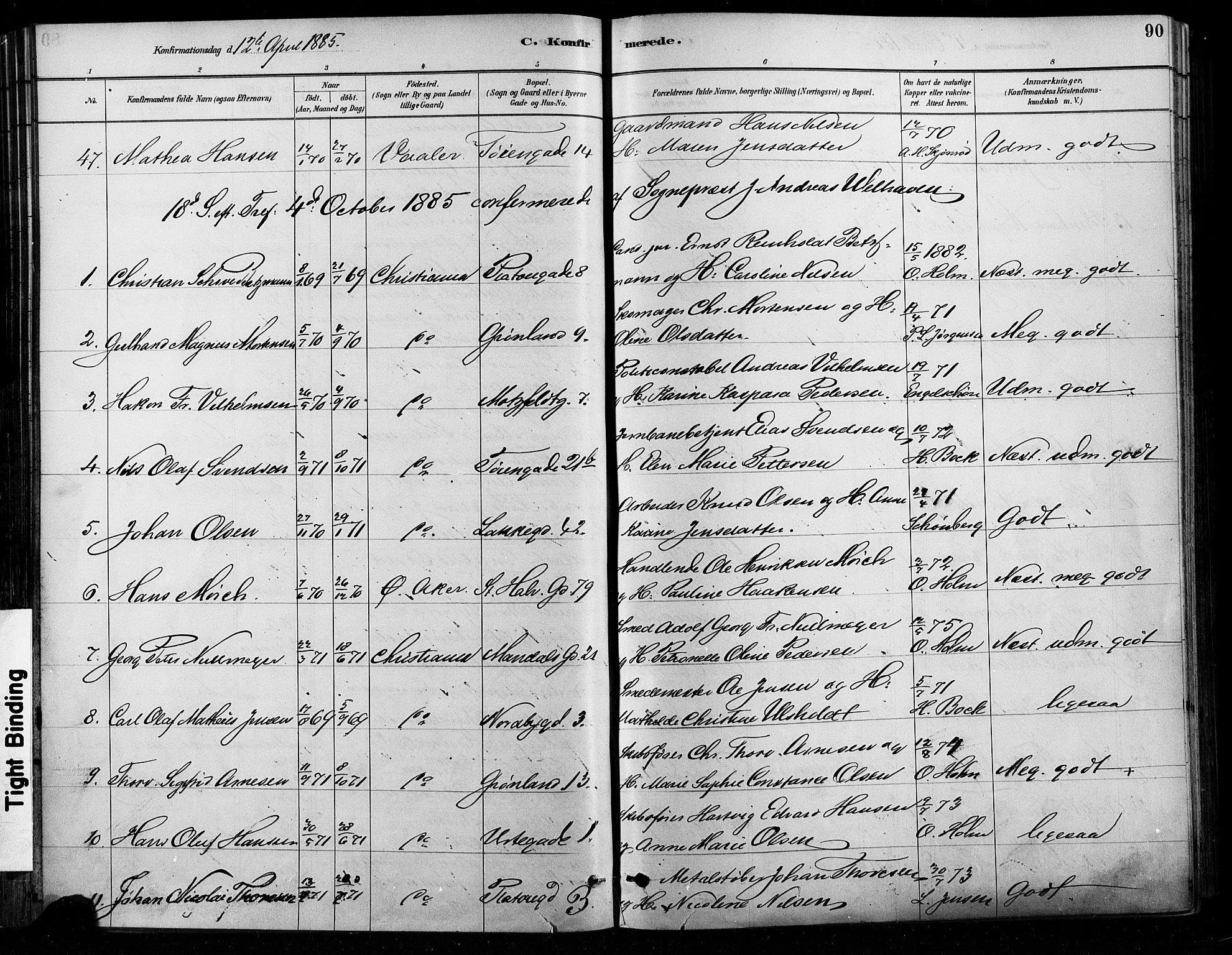 Grønland prestekontor Kirkebøker, AV/SAO-A-10848/F/Fa/L0008: Parish register (official) no. 8, 1881-1893, p. 90