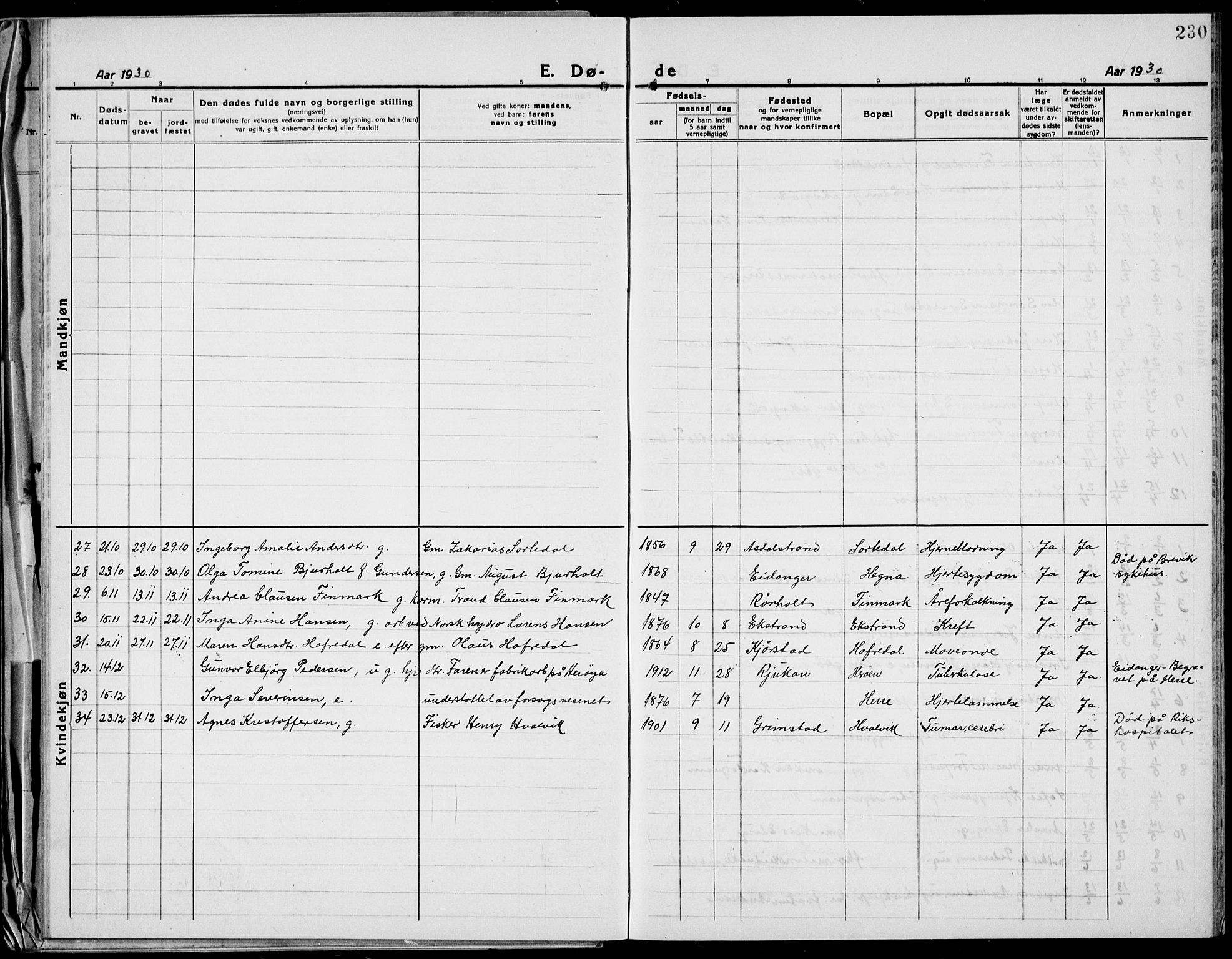 Bamble kirkebøker, AV/SAKO-A-253/G/Ga/L0011: Parish register (copy) no. I 11, 1920-1935, p. 230