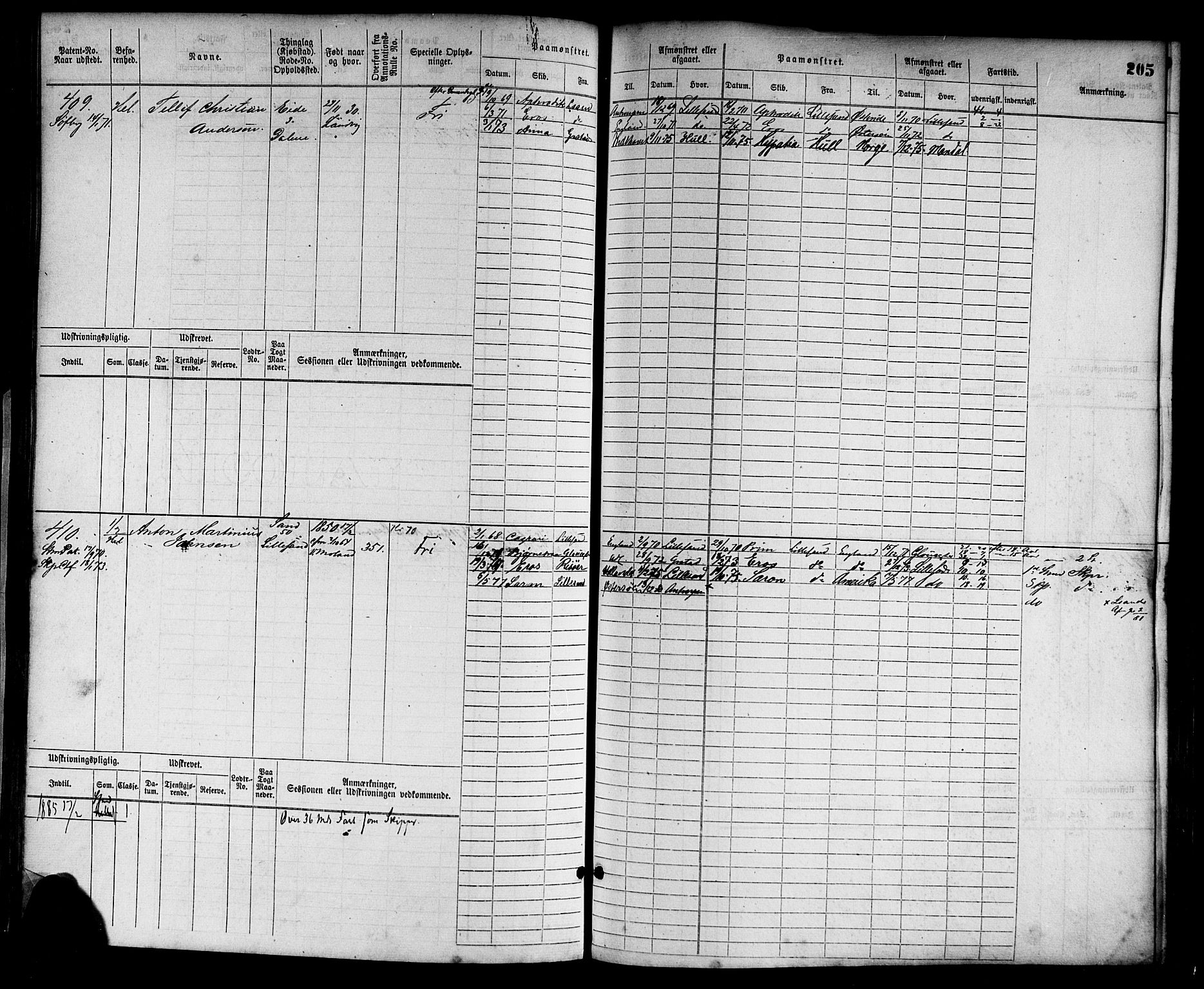 Lillesand mønstringskrets, SAK/2031-0014/F/Fb/L0012: Hovedrulle nr 1-754 uten register, G-3, 1867-1885, p. 215