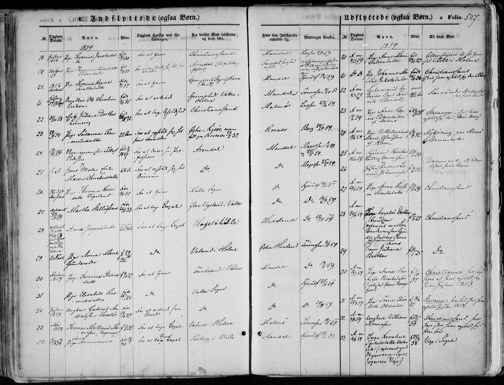 Mandal sokneprestkontor, SAK/1111-0030/F/Fa/Faa/L0014: Parish register (official) no. A 14, 1859-1872, p. 527