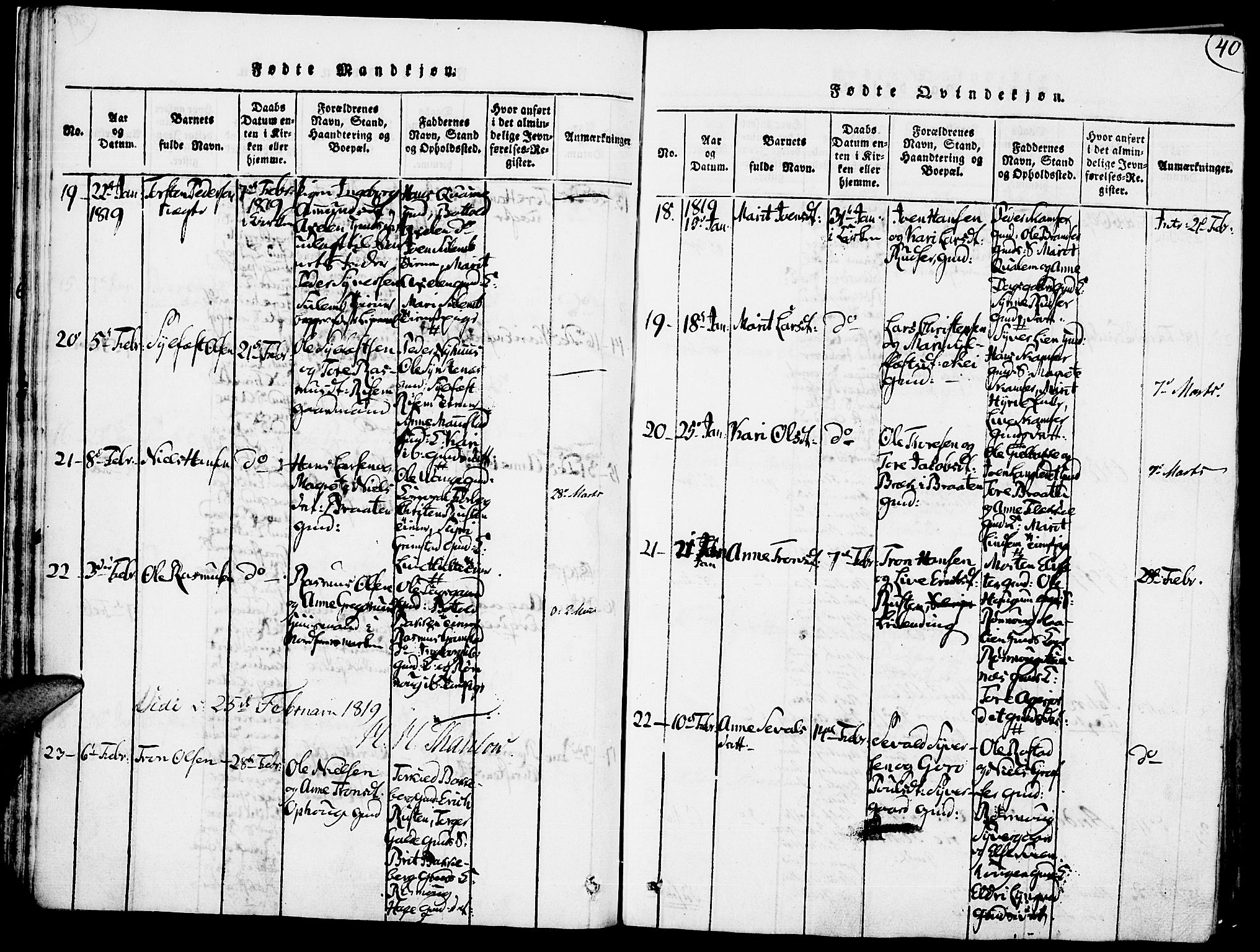 Lom prestekontor, AV/SAH-PREST-070/K/L0004: Parish register (official) no. 4, 1815-1825, p. 40