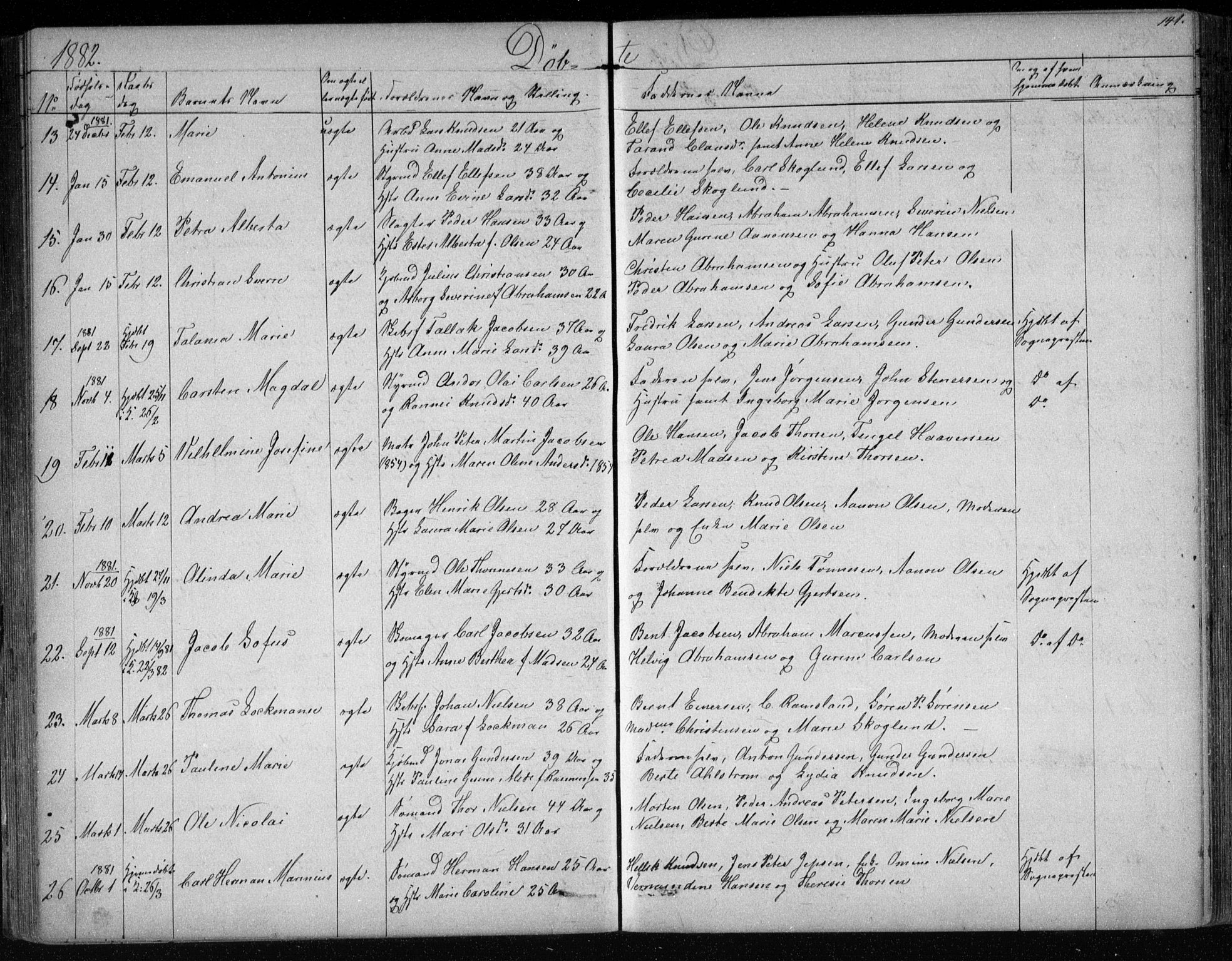 Risør sokneprestkontor, AV/SAK-1111-0035/F/Fb/L0006: Parish register (copy) no. B 6, 1850-1884, p. 141