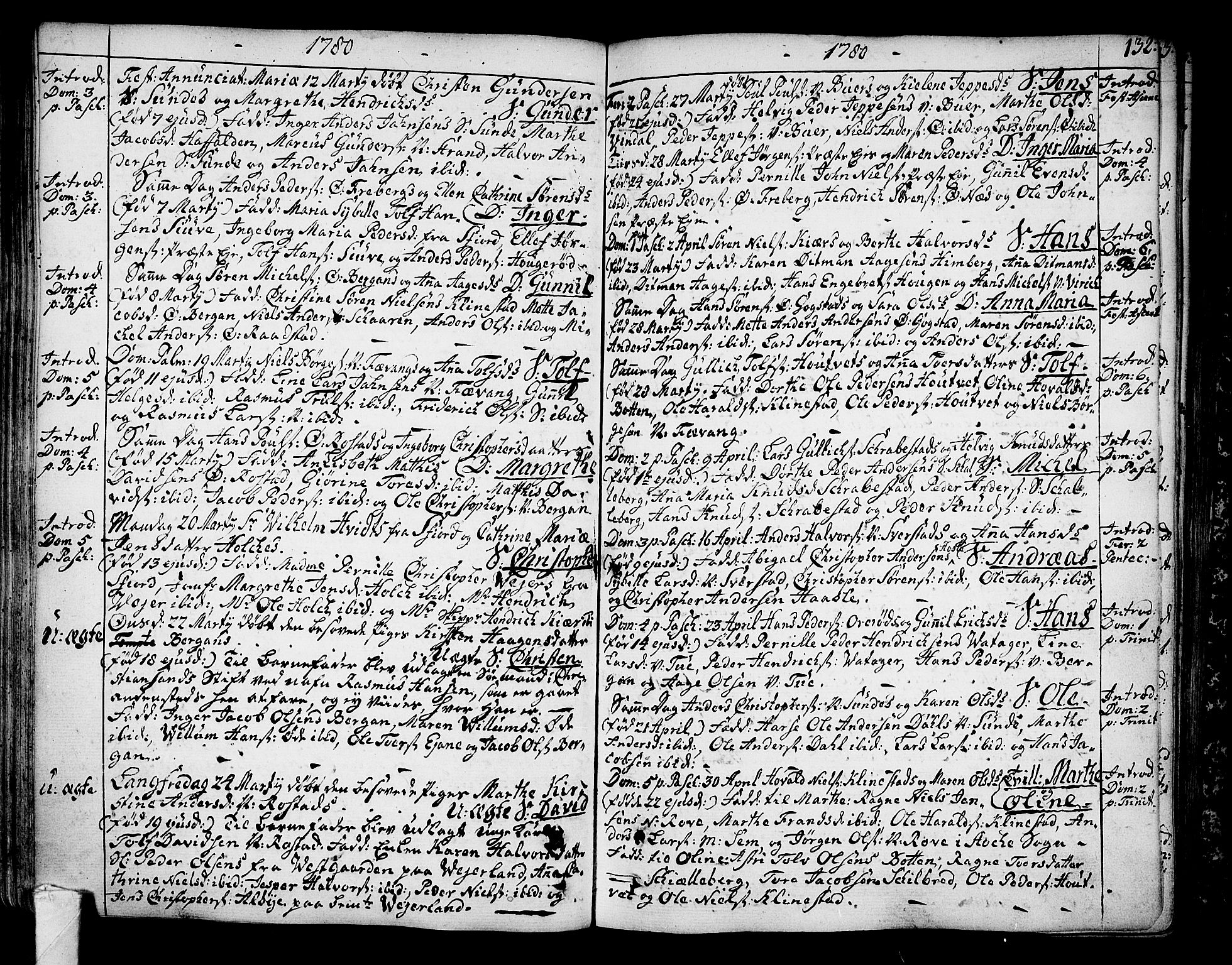 Sandar kirkebøker, SAKO/A-243/F/Fa/L0002: Parish register (official) no. 2, 1733-1788, p. 132
