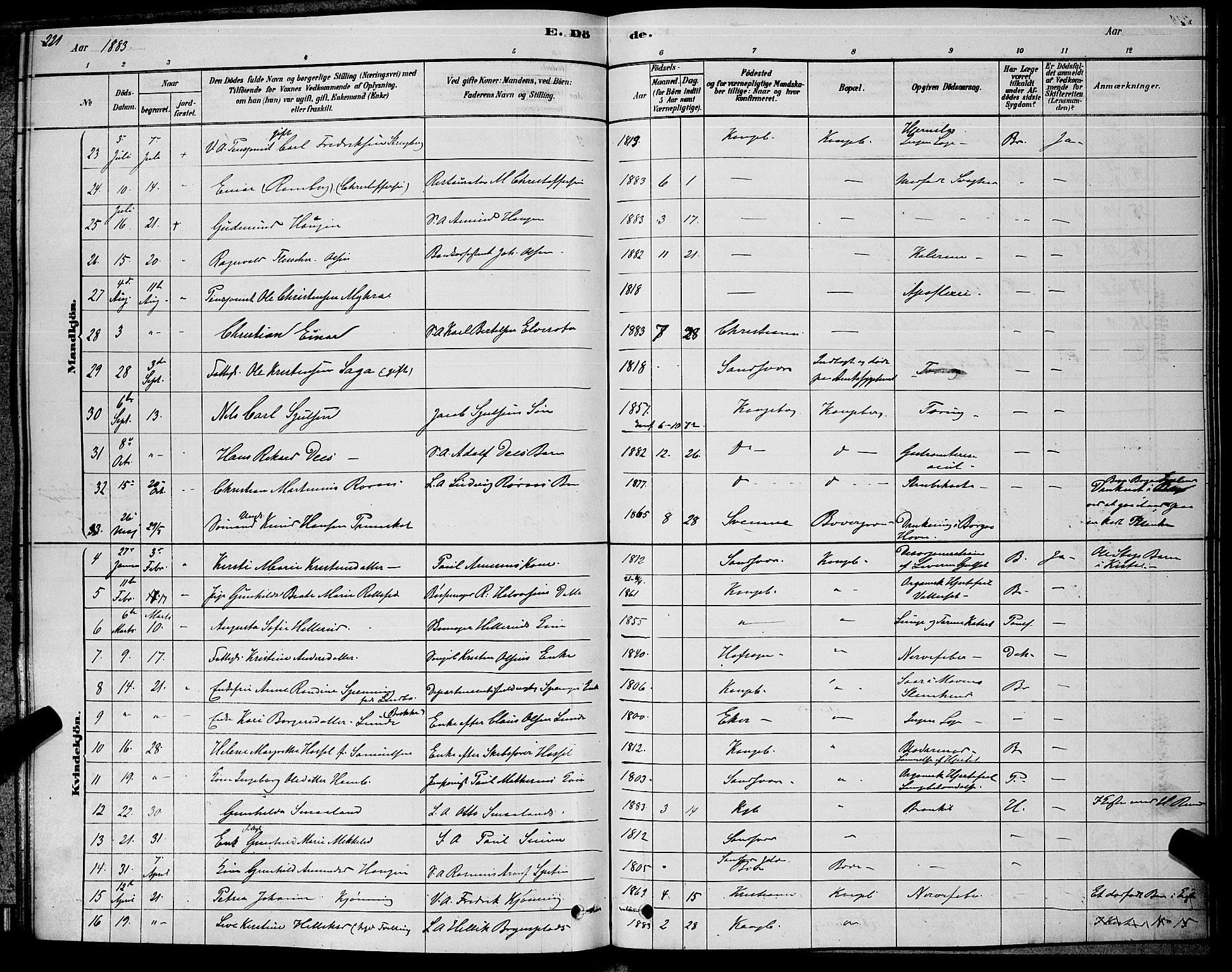 Kongsberg kirkebøker, AV/SAKO-A-22/G/Ga/L0005: Parish register (copy) no. 5, 1878-1889, p. 221