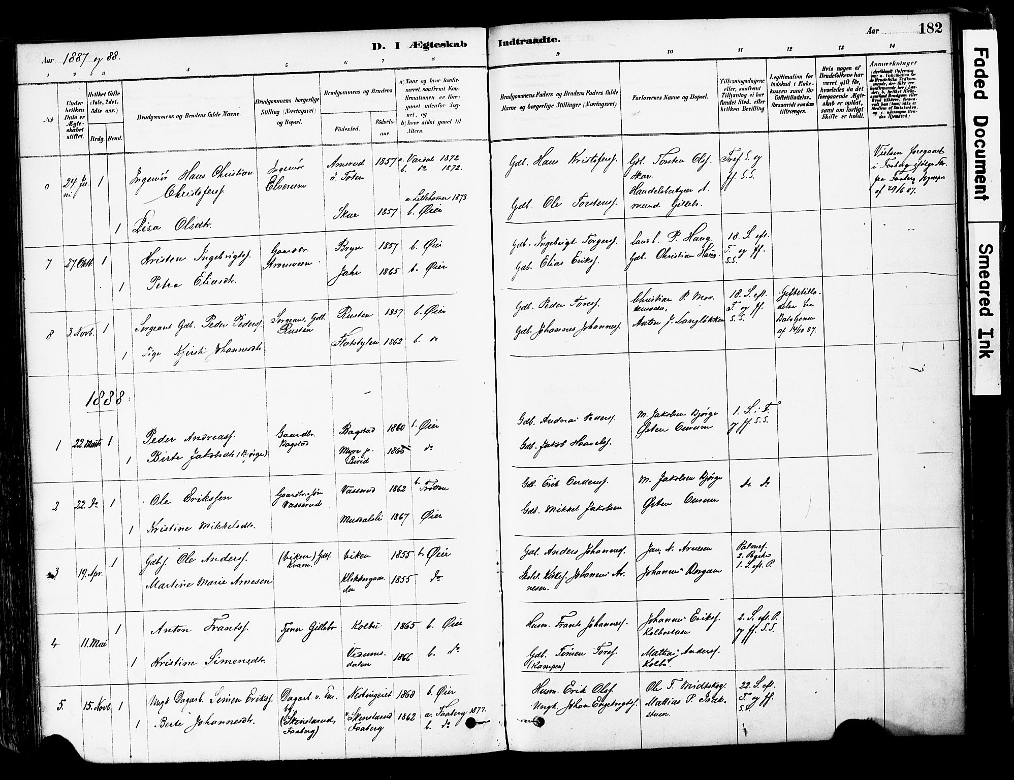 Øyer prestekontor, SAH/PREST-084/H/Ha/Haa/L0008: Parish register (official) no. 8, 1878-1897, p. 182