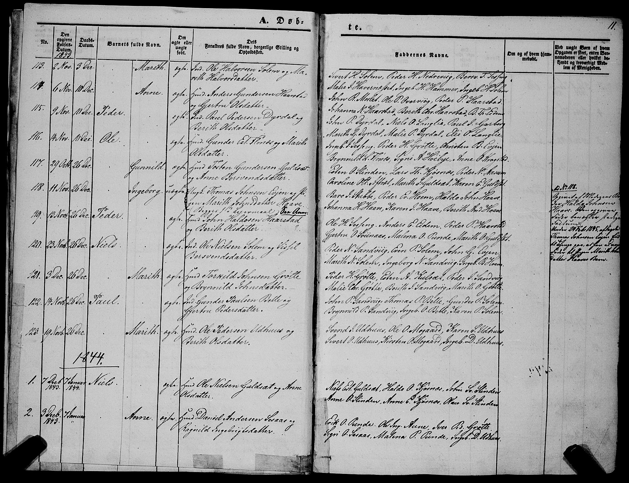 Ministerialprotokoller, klokkerbøker og fødselsregistre - Sør-Trøndelag, SAT/A-1456/695/L1145: Parish register (official) no. 695A06 /1, 1843-1859, p. 11