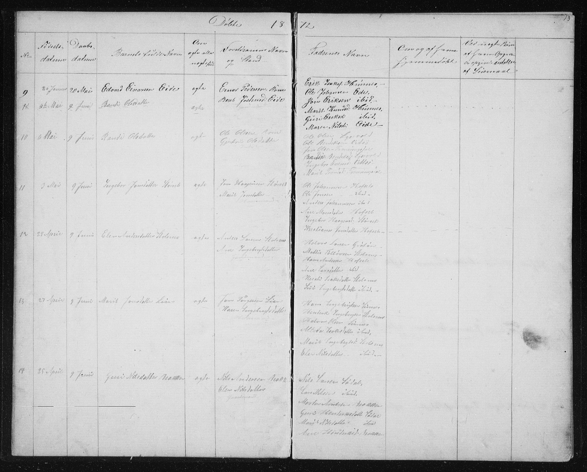 Ministerialprotokoller, klokkerbøker og fødselsregistre - Sør-Trøndelag, AV/SAT-A-1456/631/L0513: Parish register (copy) no. 631C01, 1869-1879, p. 13