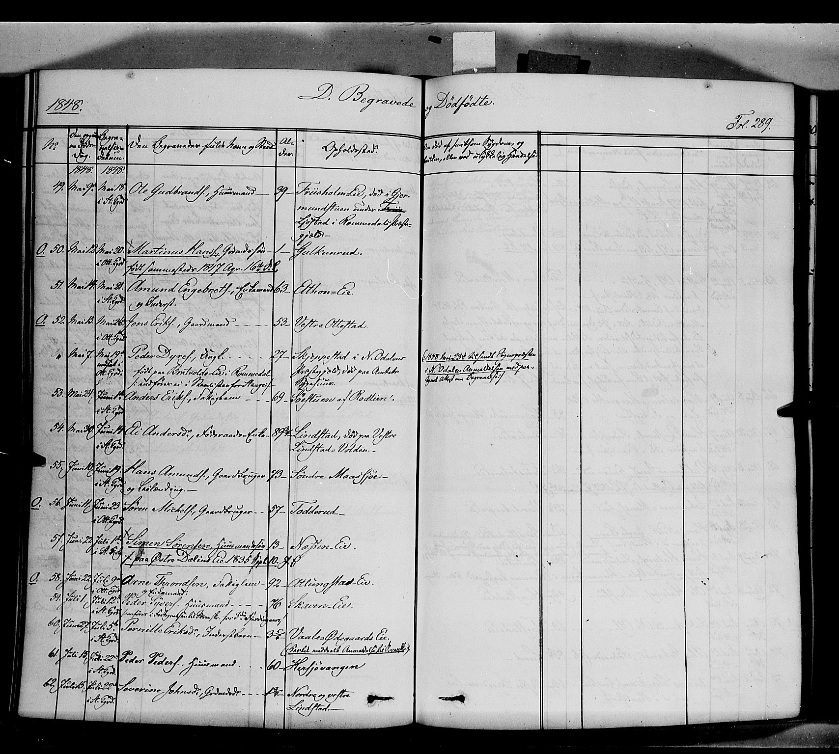 Stange prestekontor, SAH/PREST-002/K/L0011: Parish register (official) no. 11, 1846-1852, p. 289