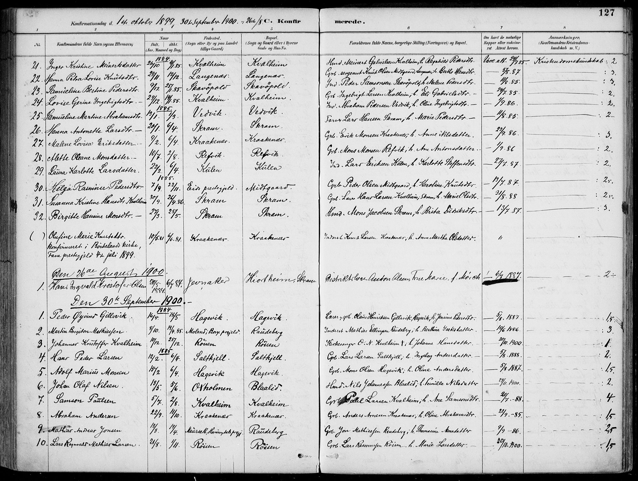 Selje sokneprestembete, AV/SAB-A-99938/H/Ha/Haa/Haac/L0002: Parish register (official) no. C  2, 1889-1904, p. 127