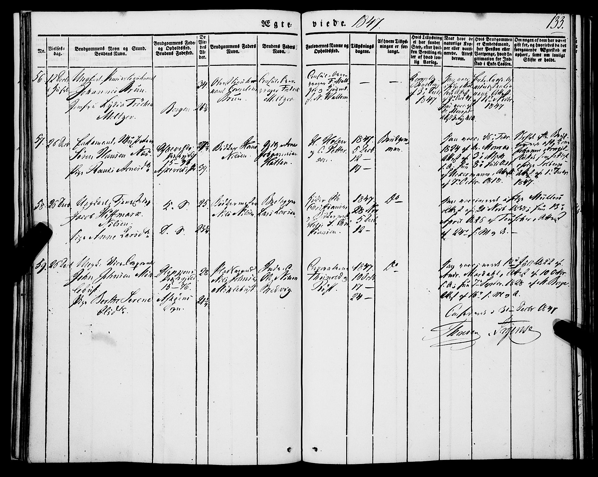 Korskirken sokneprestembete, SAB/A-76101/H/Haa/L0034: Parish register (official) no. D 1, 1832-1852, p. 133