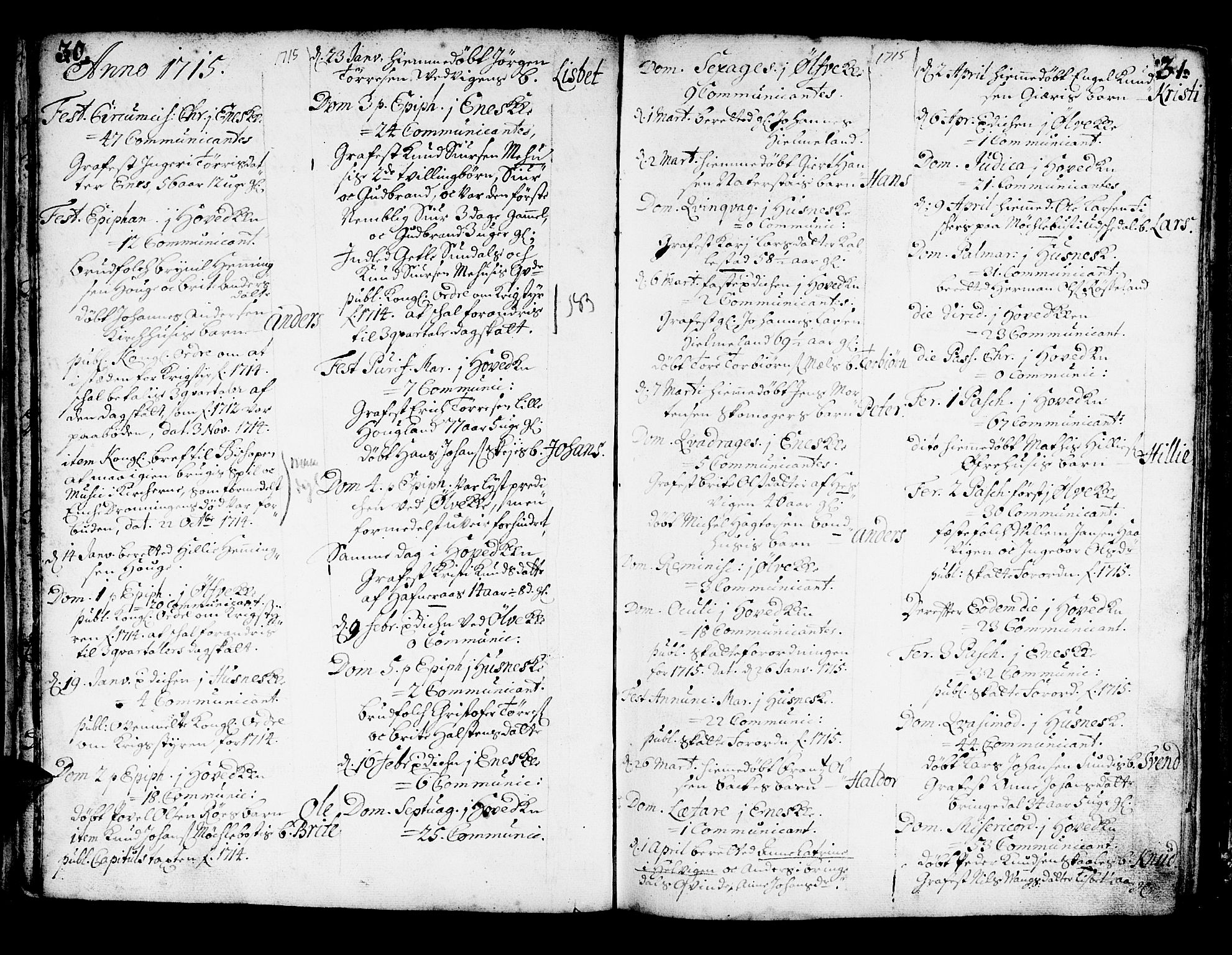 Kvinnherad sokneprestembete, AV/SAB-A-76401/H/Haa: Parish register (official) no. A 2, 1710-1753, p. 30-31