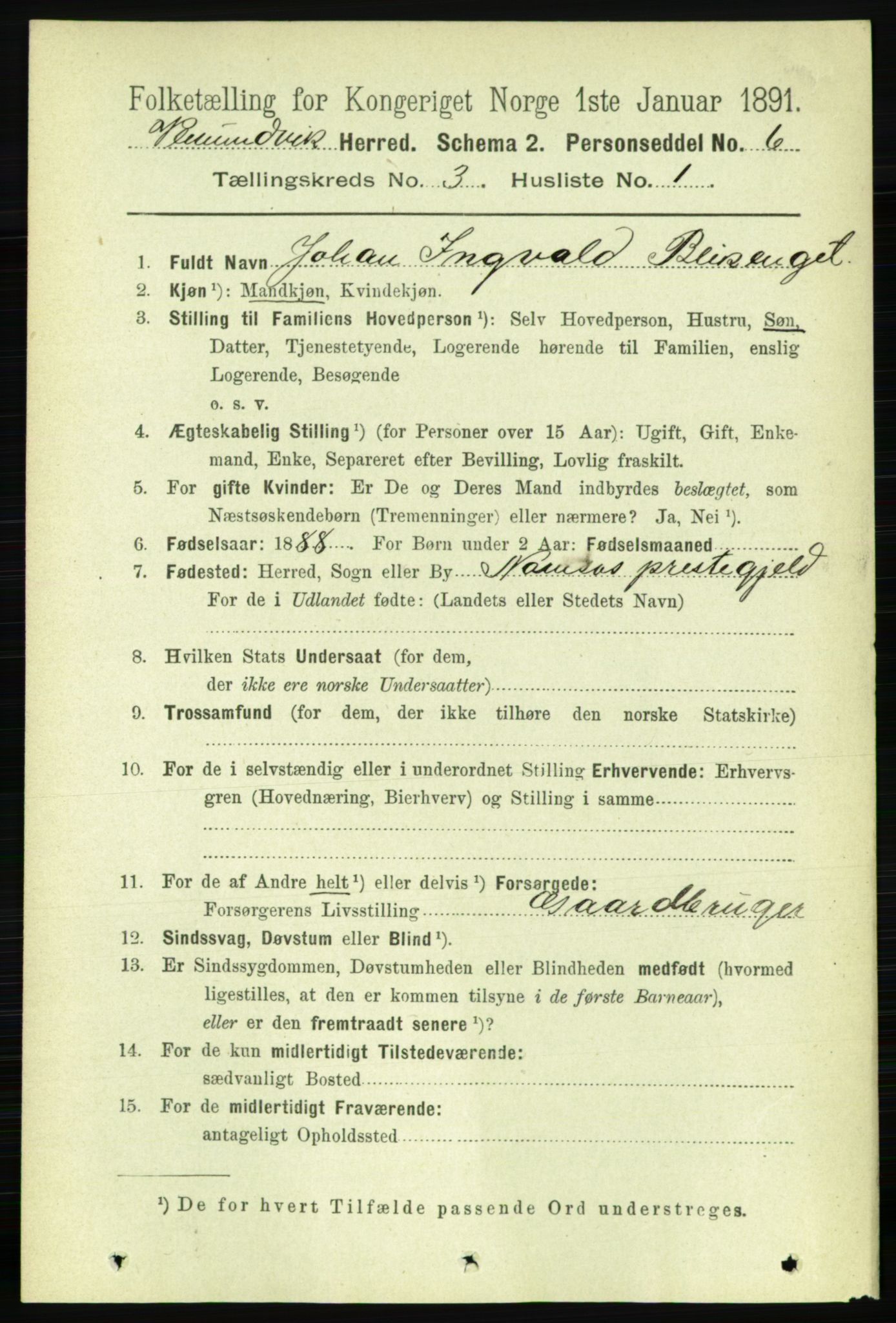 RA, 1891 census for 1745 Vemundvik, 1891, p. 954