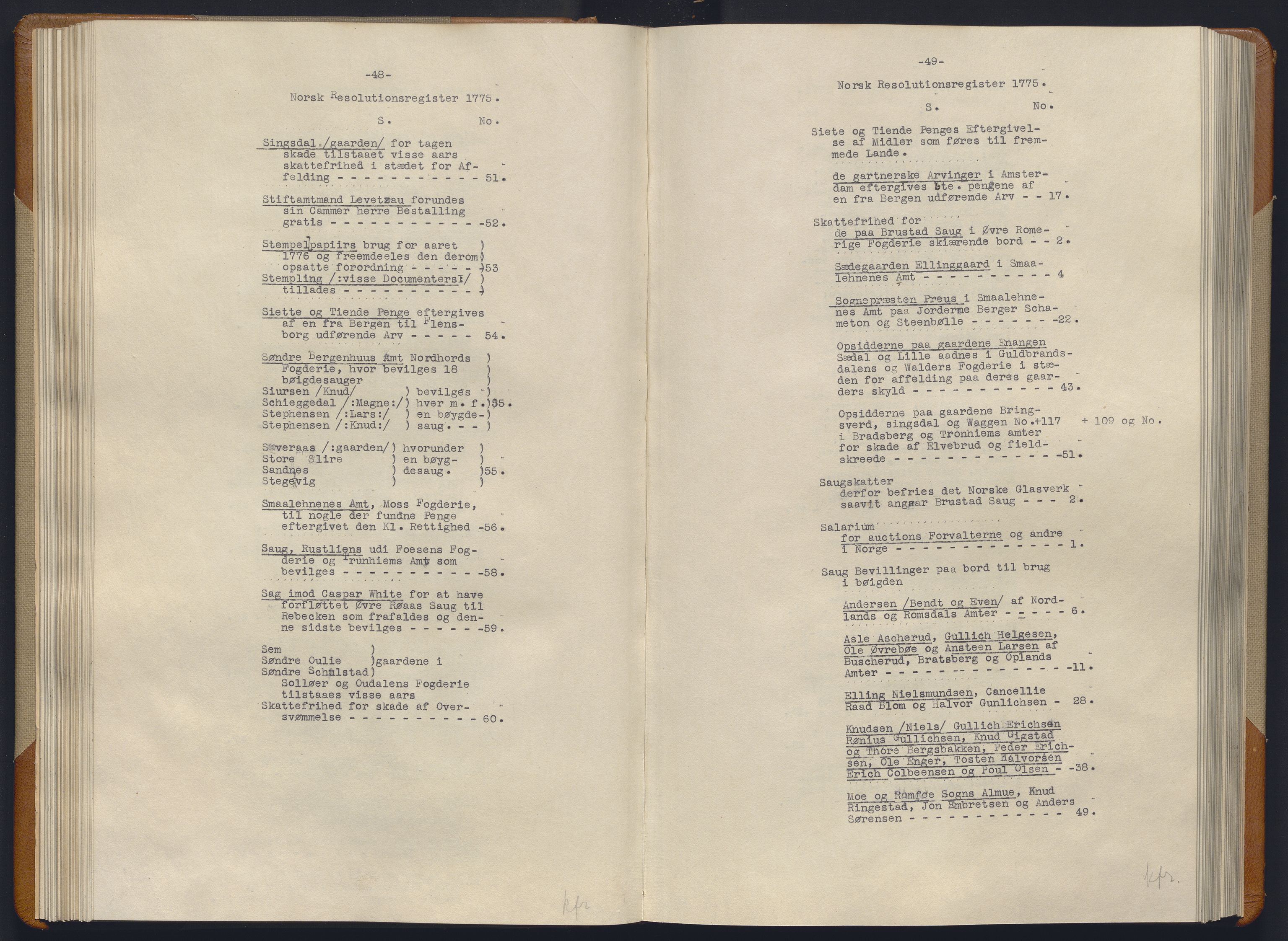 Avskriftsamlingen, AV/RA-EA-4022/F/Fb/L0123: Registratur over norske Relasjons- og  resolusjonsprotokoller, 1773-1780, p. 73