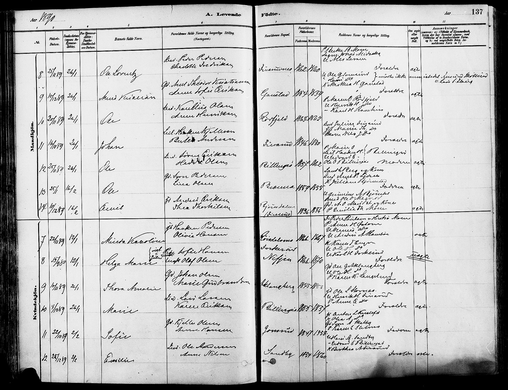 Eidskog prestekontor, SAH/PREST-026/H/Ha/Haa/L0003: Parish register (official) no. 3, 1879-1892, p. 137