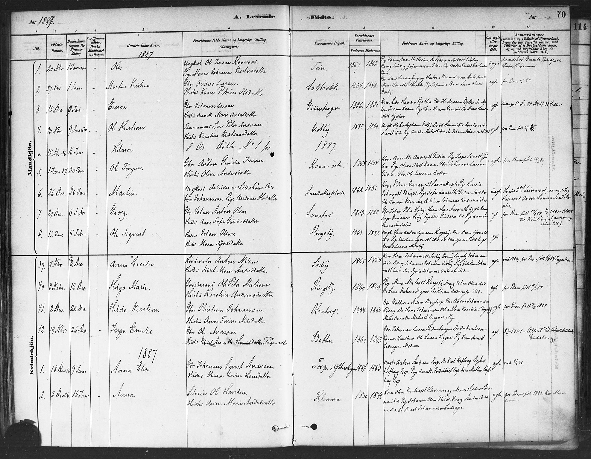 Rakkestad prestekontor Kirkebøker, AV/SAO-A-2008/F/Fa/L0012: Parish register (official) no. I 12, 1878-1893, p. 70