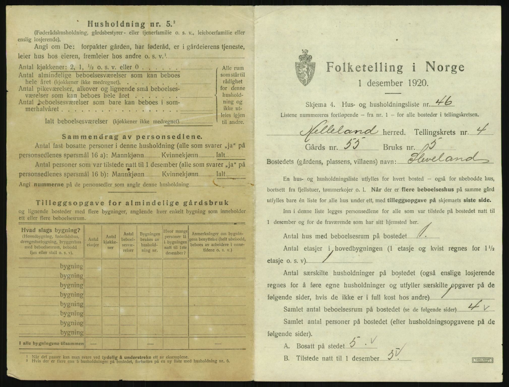 SAST, 1920 census for Helleland, 1920, p. 413