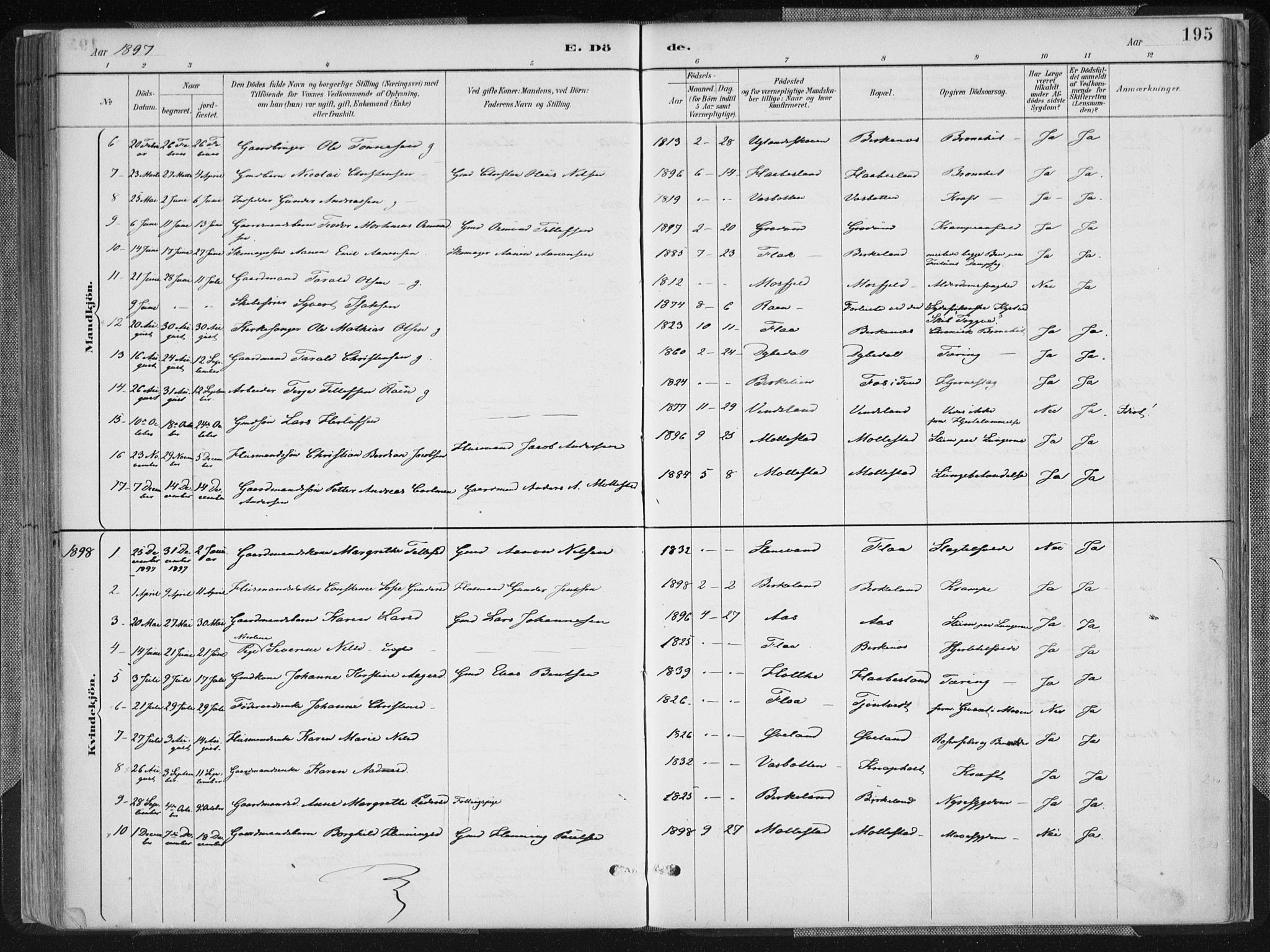 Birkenes sokneprestkontor, SAK/1111-0004/F/Fa/L0005: Parish register (official) no. A 5, 1887-1907, p. 195