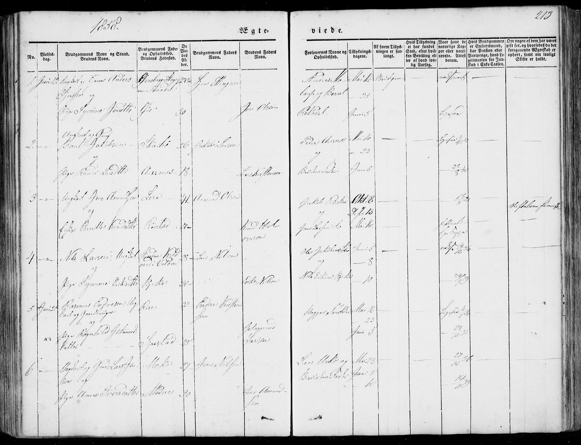 Ministerialprotokoller, klokkerbøker og fødselsregistre - Møre og Romsdal, SAT/A-1454/515/L0209: Parish register (official) no. 515A05, 1847-1868, p. 213