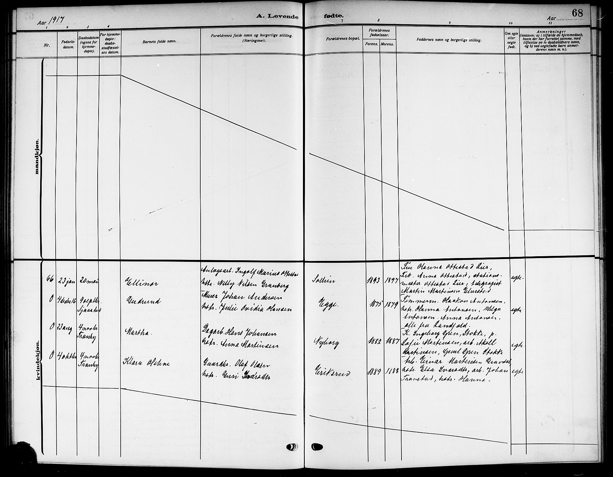 Lier kirkebøker, AV/SAKO-A-230/G/Gb/L0003: Parish register (copy) no. II 3, 1911-1919, p. 68