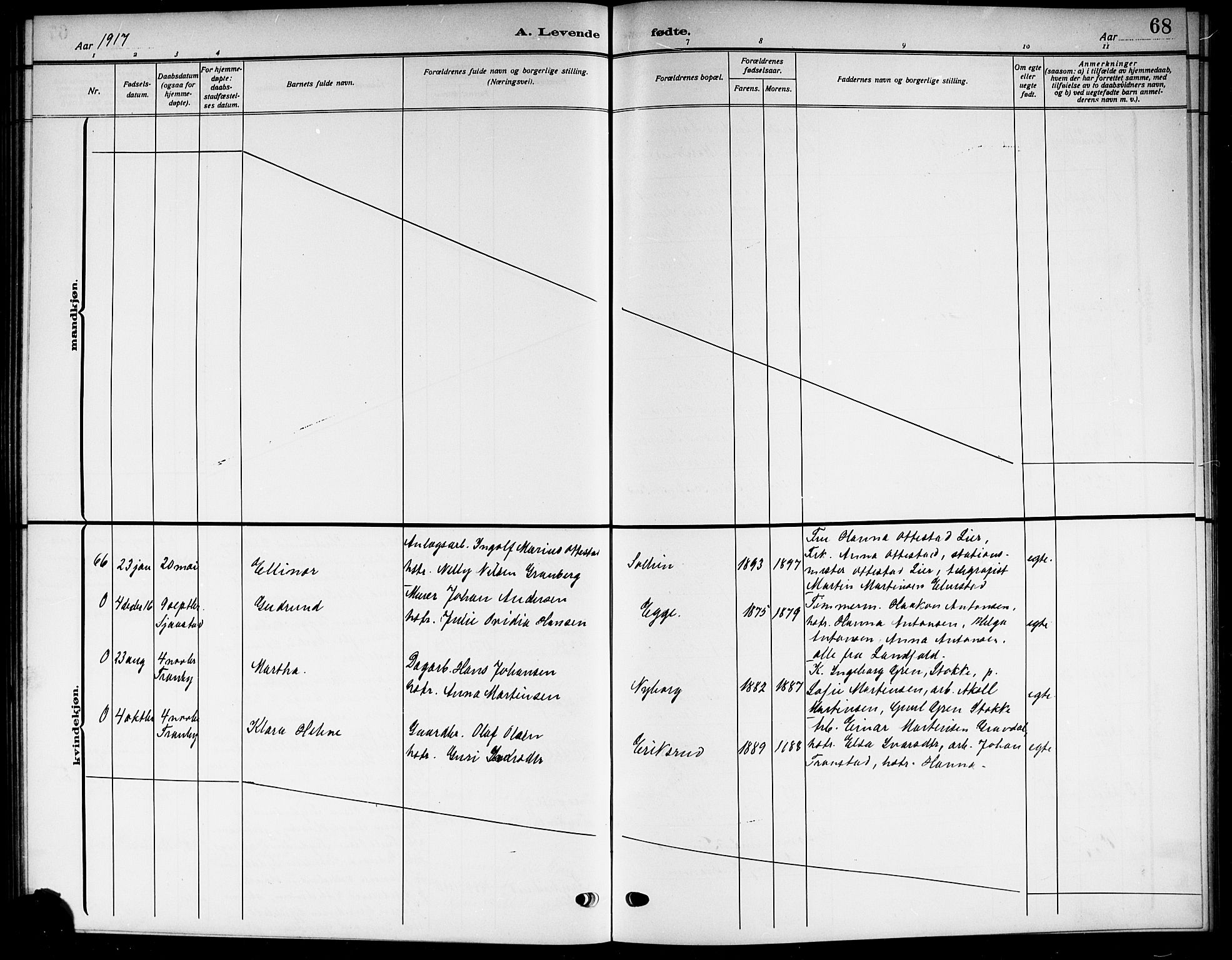 Lier kirkebøker, SAKO/A-230/G/Gb/L0003: Parish register (copy) no. II 3, 1911-1919, p. 68