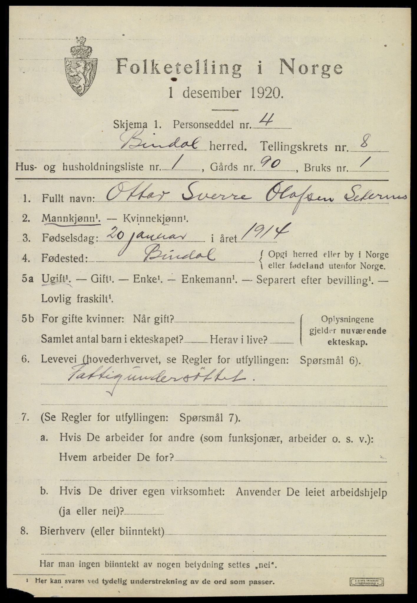 SAT, 1920 census for Bindal, 1920, p. 5903