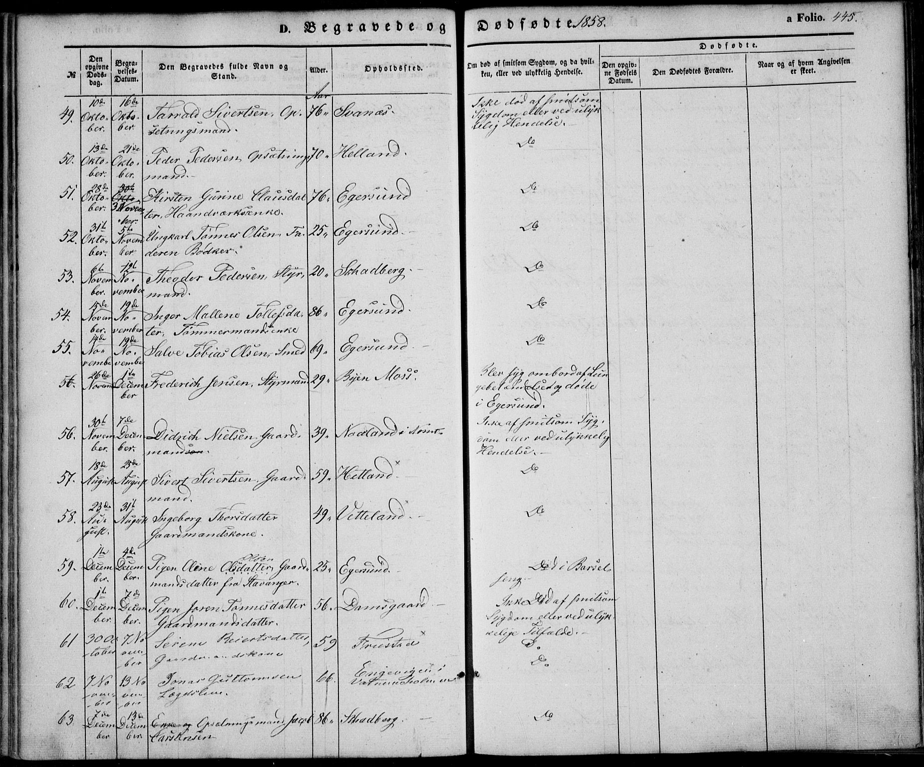 Eigersund sokneprestkontor, SAST/A-101807/S08/L0013: Parish register (official) no. A 12.2, 1850-1865, p. 445
