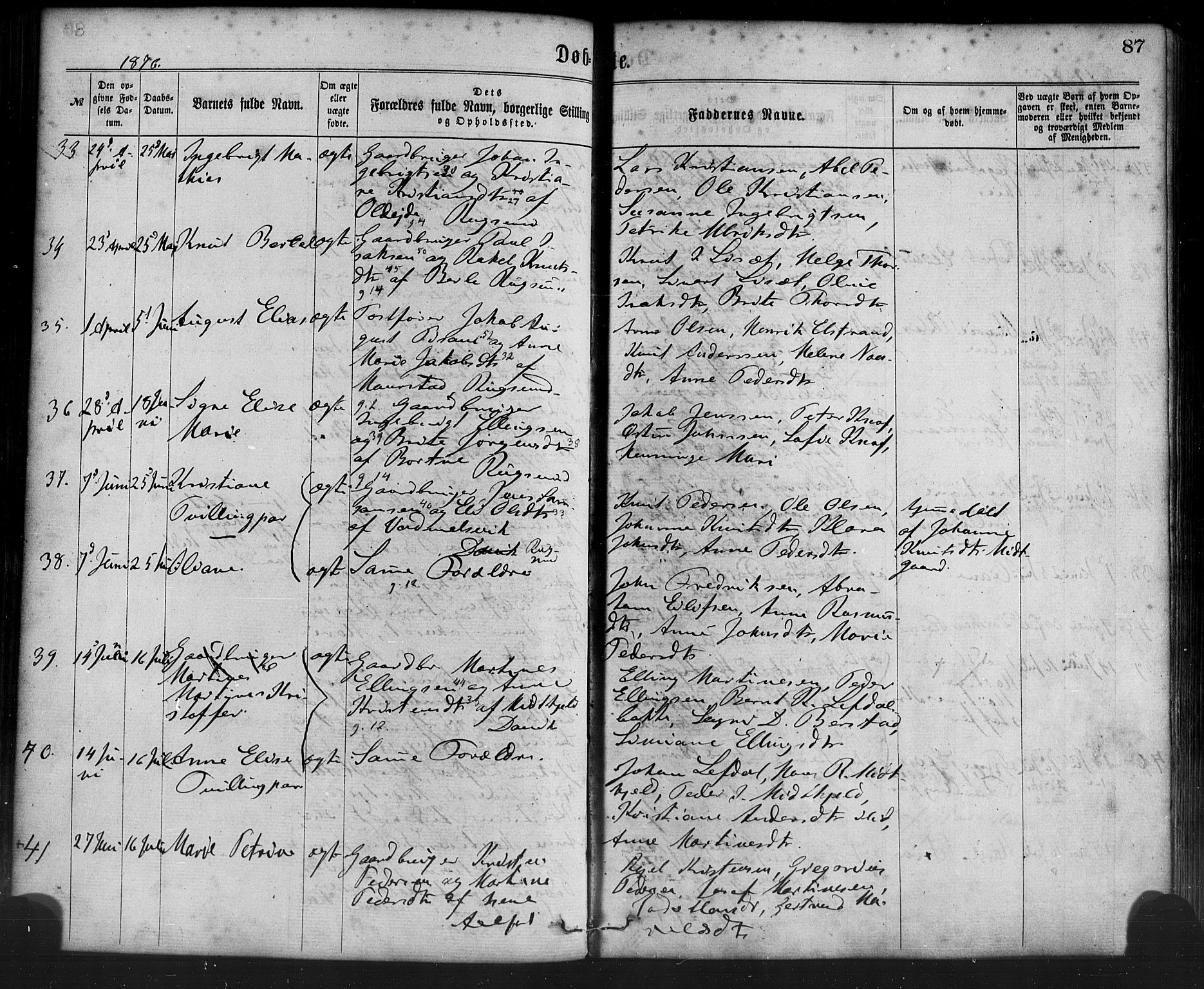 Davik sokneprestembete, SAB/A-79701/H/Haa/Haaa/L0006: Parish register (official) no. A 6, 1867-1881, p. 87