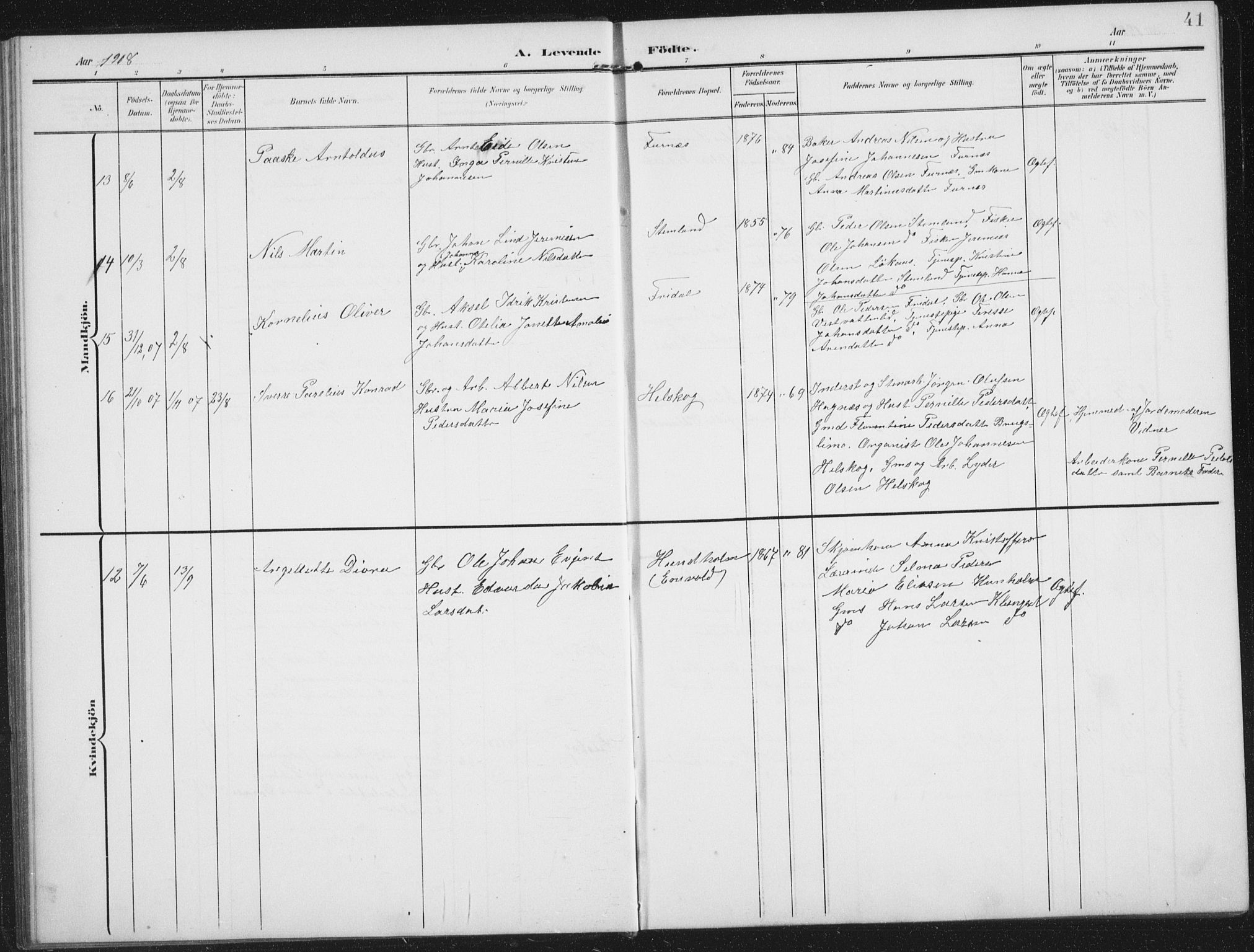 Ministerialprotokoller, klokkerbøker og fødselsregistre - Nordland, AV/SAT-A-1459/851/L0726: Parish register (copy) no. 851C01, 1902-1924, p. 41