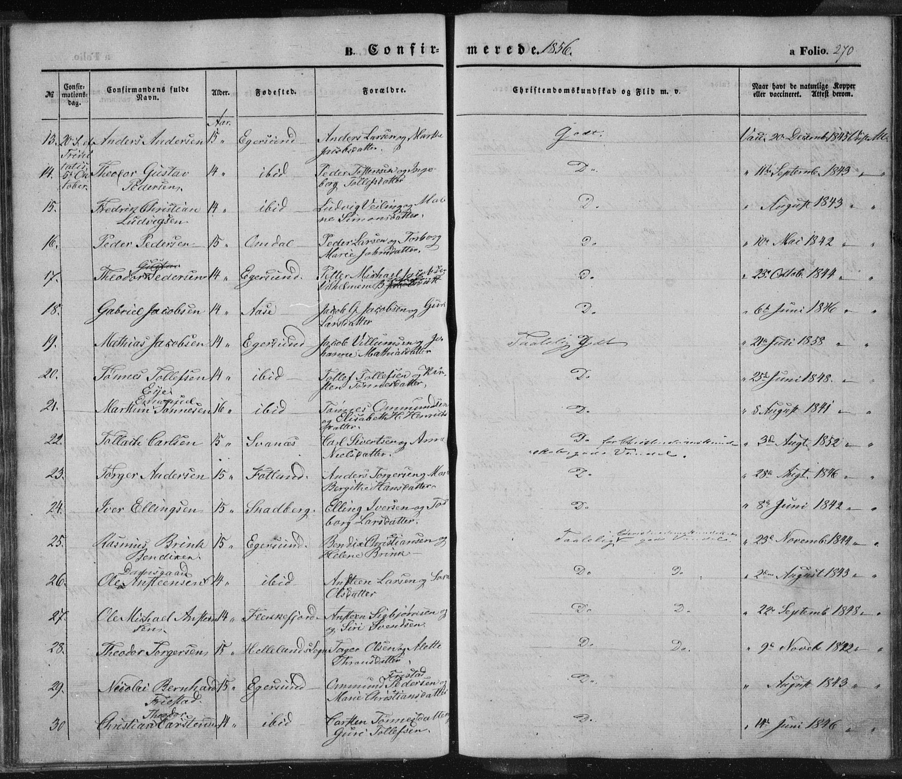 Eigersund sokneprestkontor, SAST/A-101807/S08/L0012: Parish register (official) no. A 12.1, 1850-1865, p. 270