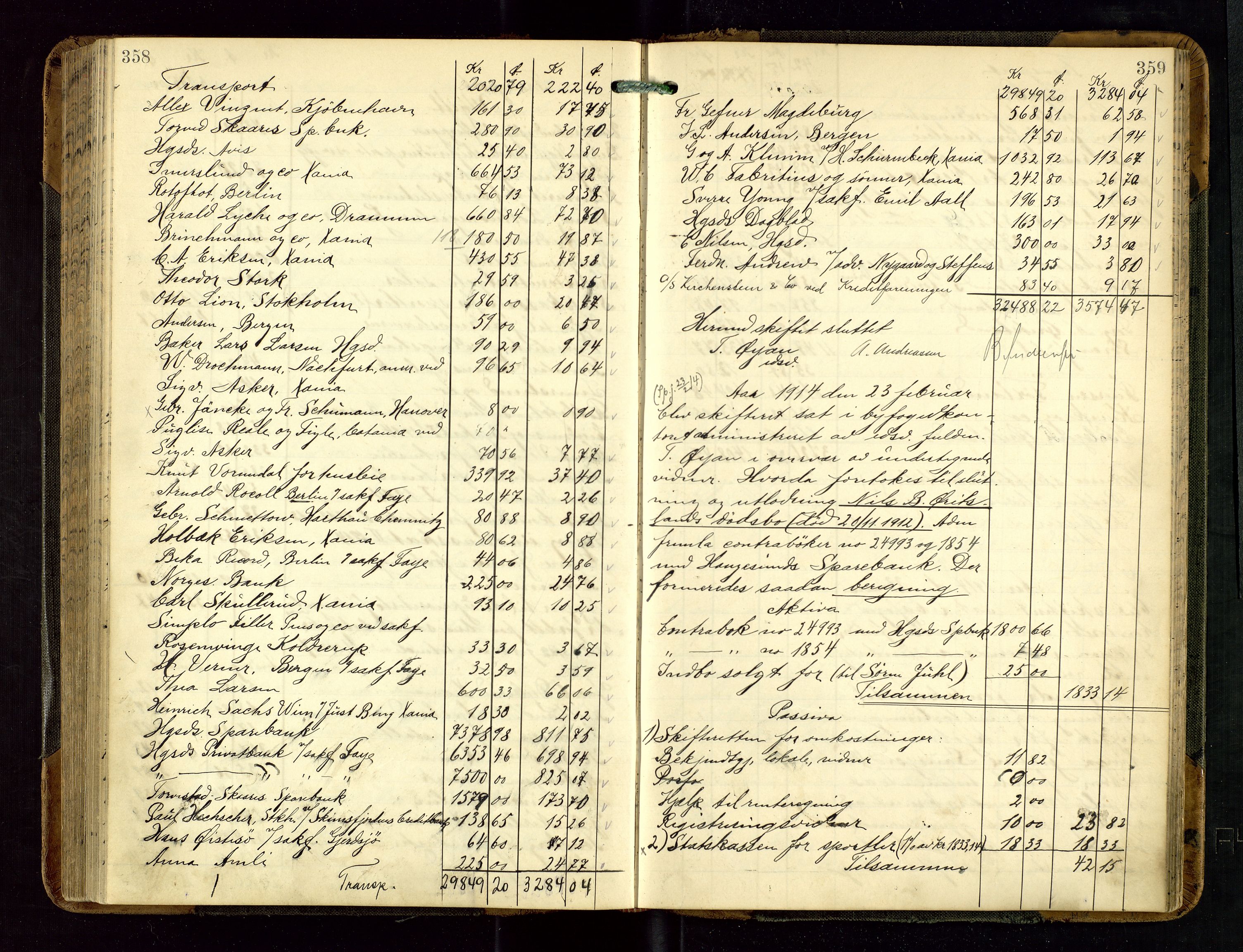 Haugesund tingrett, AV/SAST-A-101415/01/IV/IVD/L0002: Skifteutlodningsprotokoll, med register, 1904-1915, p. 358-359