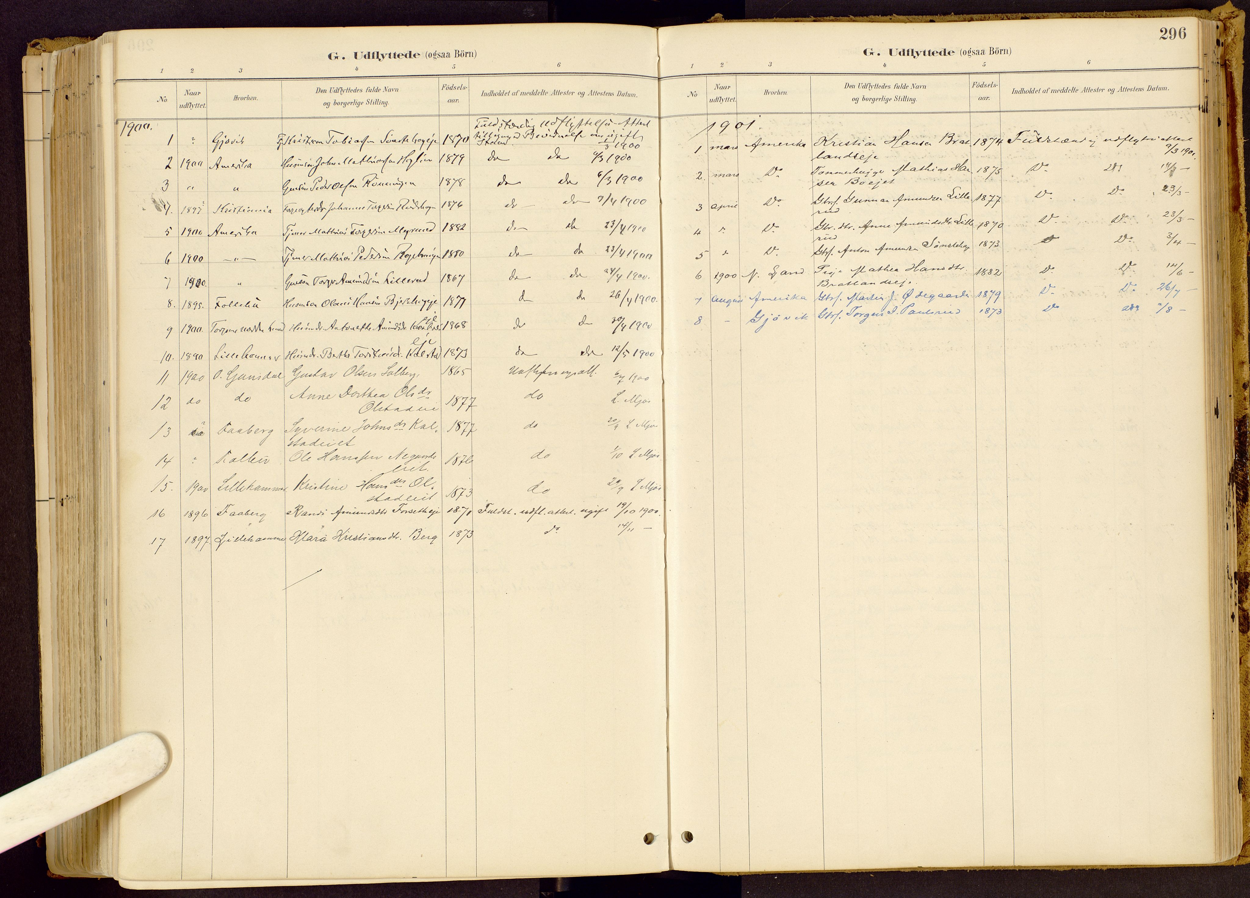 Vestre Gausdal prestekontor, SAH/PREST-094/H/Ha/Haa/L0001: Parish register (official) no. 1, 1887-1914, p. 296