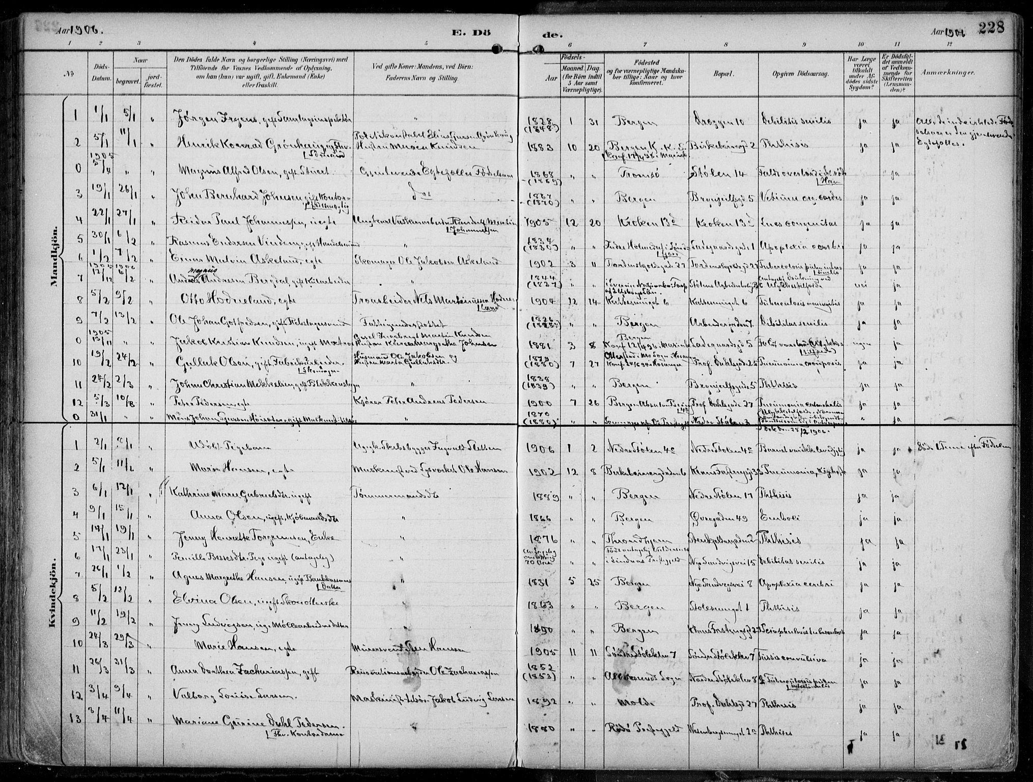 Mariakirken Sokneprestembete, SAB/A-76901/H/Hab/L0005: Parish register (copy) no. A 5, 1893-1913, p. 228