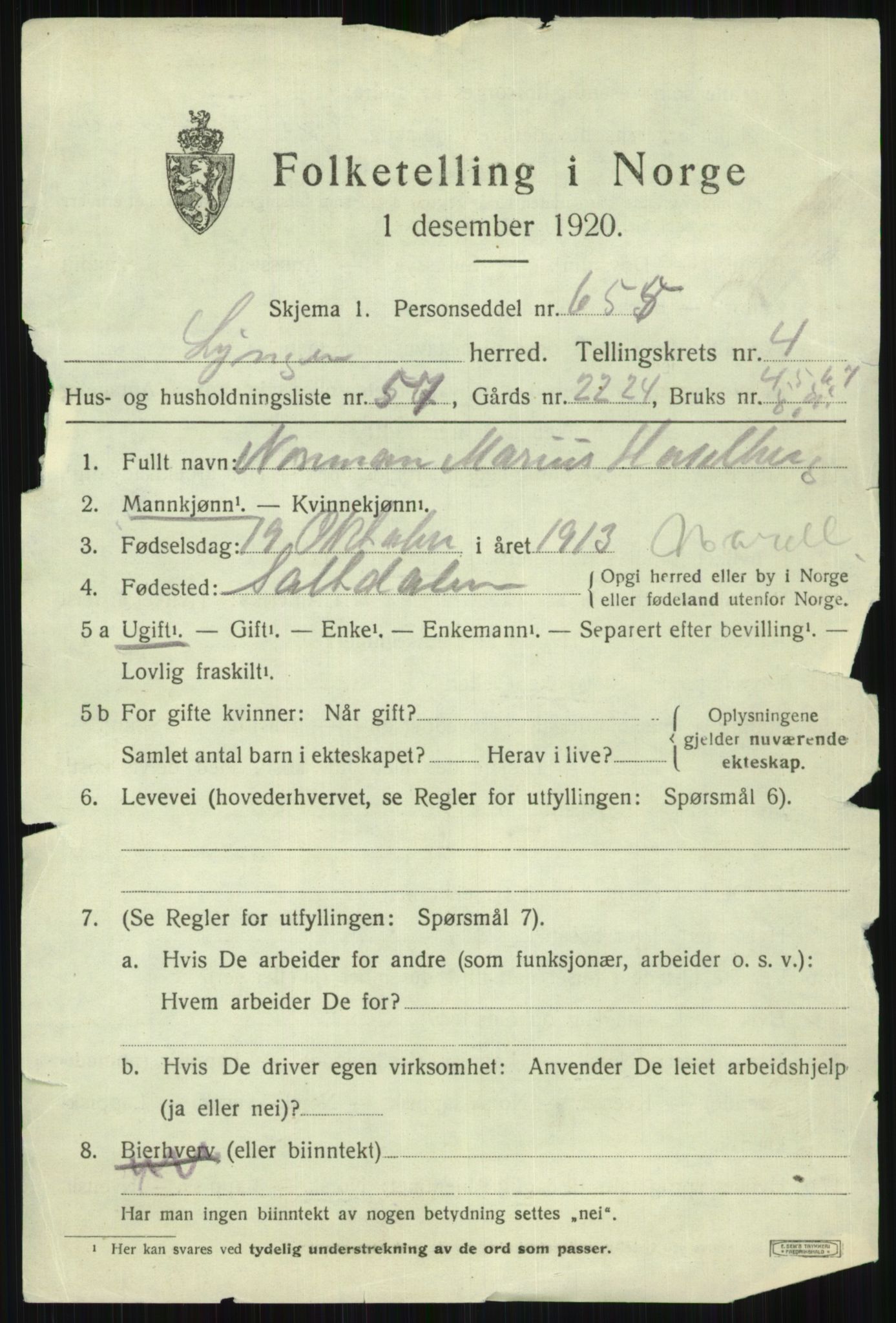 SATØ, 1920 census for Lyngen, 1920, p. 5329