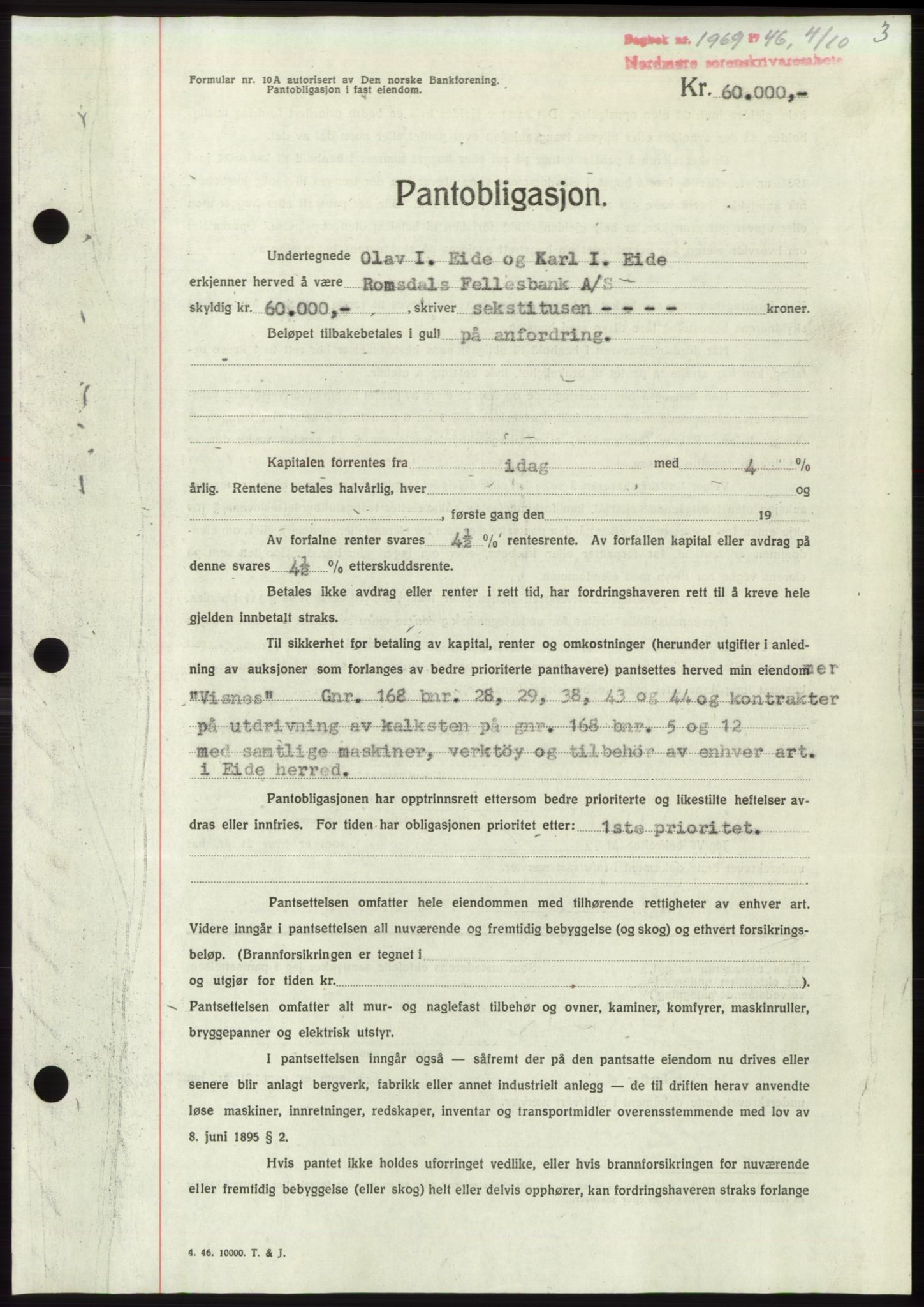 Nordmøre sorenskriveri, AV/SAT-A-4132/1/2/2Ca: Mortgage book no. B95, 1946-1947, Diary no: : 1969/1946