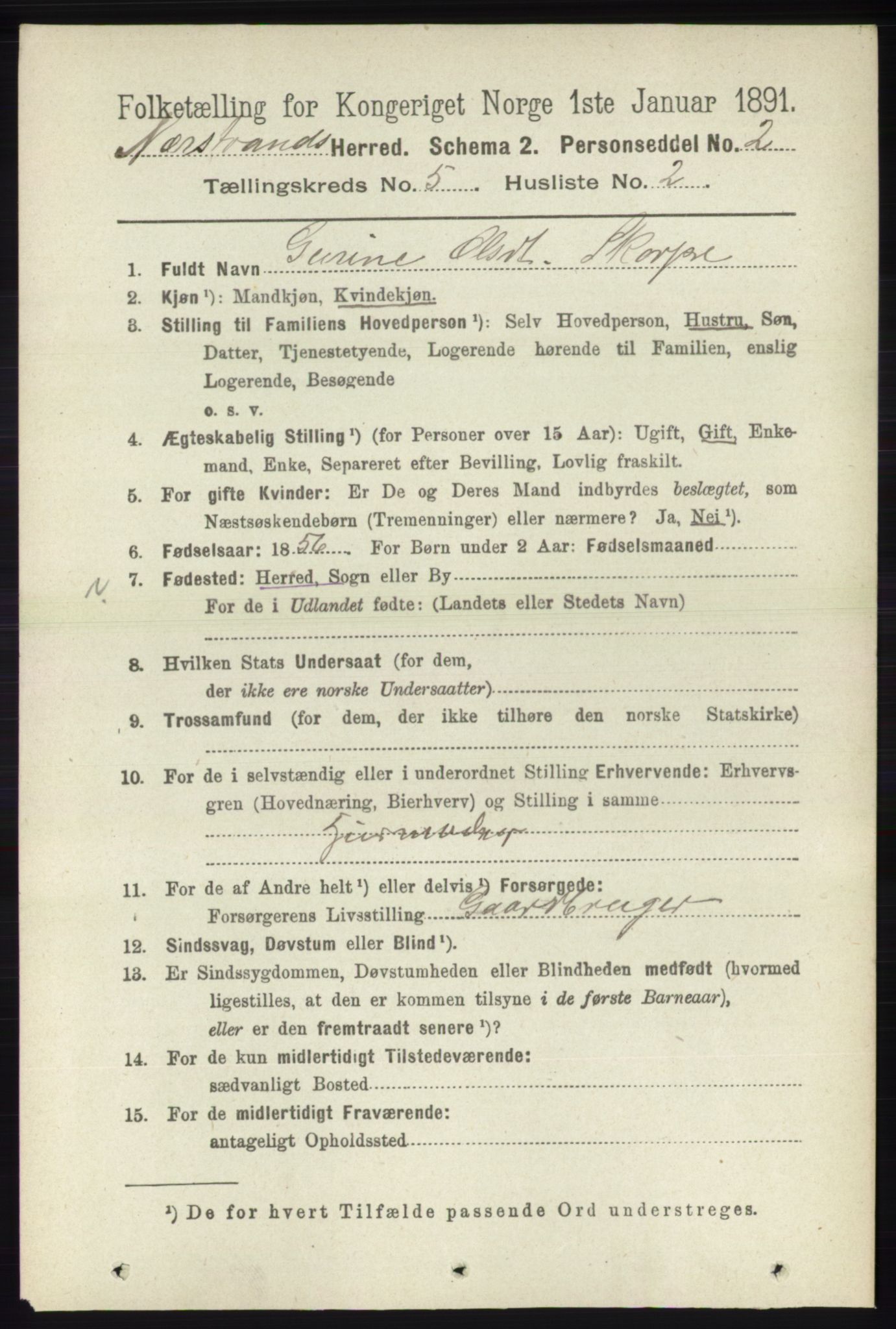 RA, 1891 census for 1139 Nedstrand, 1891, p. 802