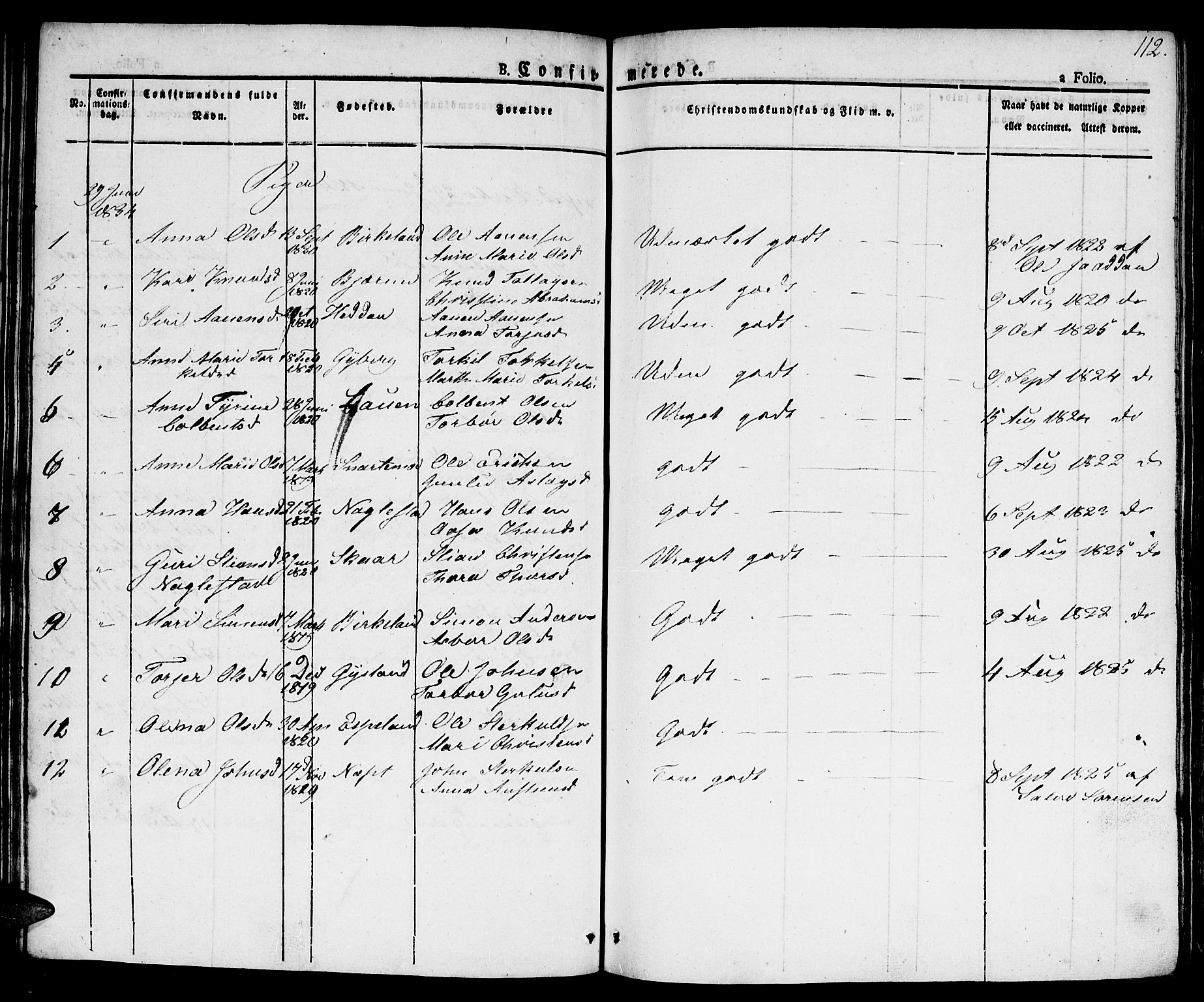 Hægebostad sokneprestkontor, SAK/1111-0024/F/Fa/Faa/L0003: Parish register (official) no. A 3 /1, 1825-1834, p. 112
