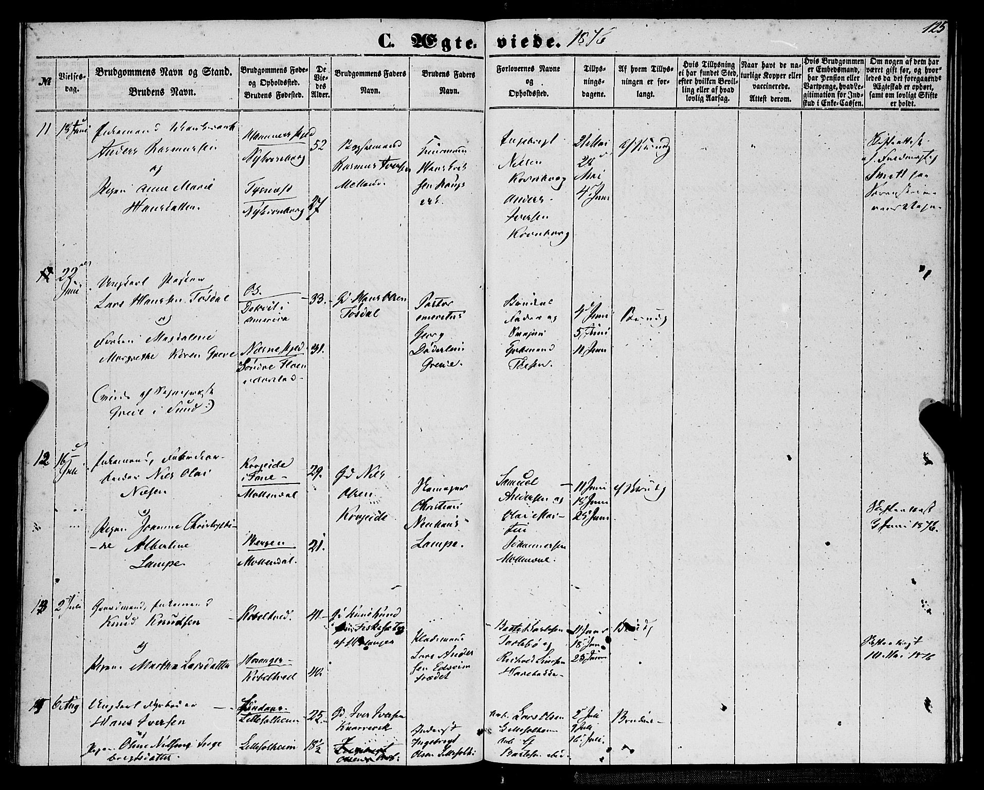 St. Jørgens hospital og Årstad sokneprestembete, AV/SAB-A-99934: Parish register (official) no. A 9, 1853-1878, p. 125