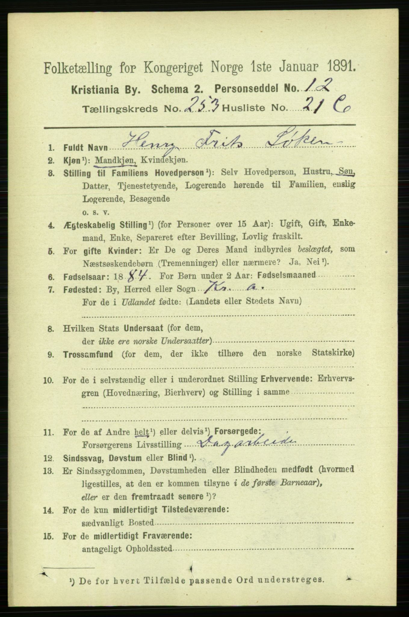 RA, 1891 census for 0301 Kristiania, 1891, p. 154414