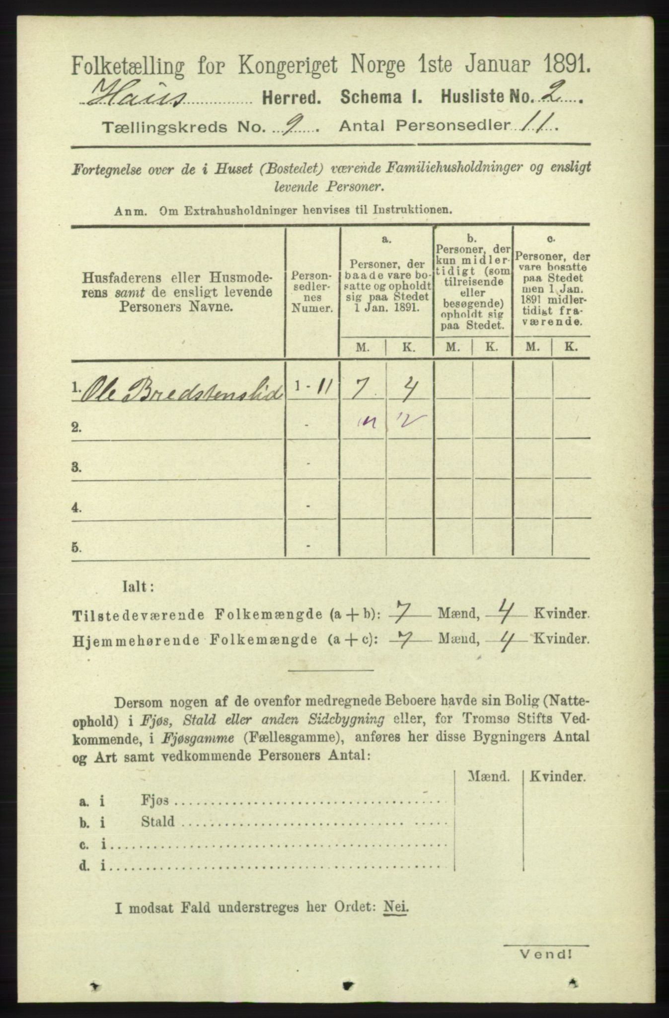 RA, 1891 census for 1250 Haus, 1891, p. 3507