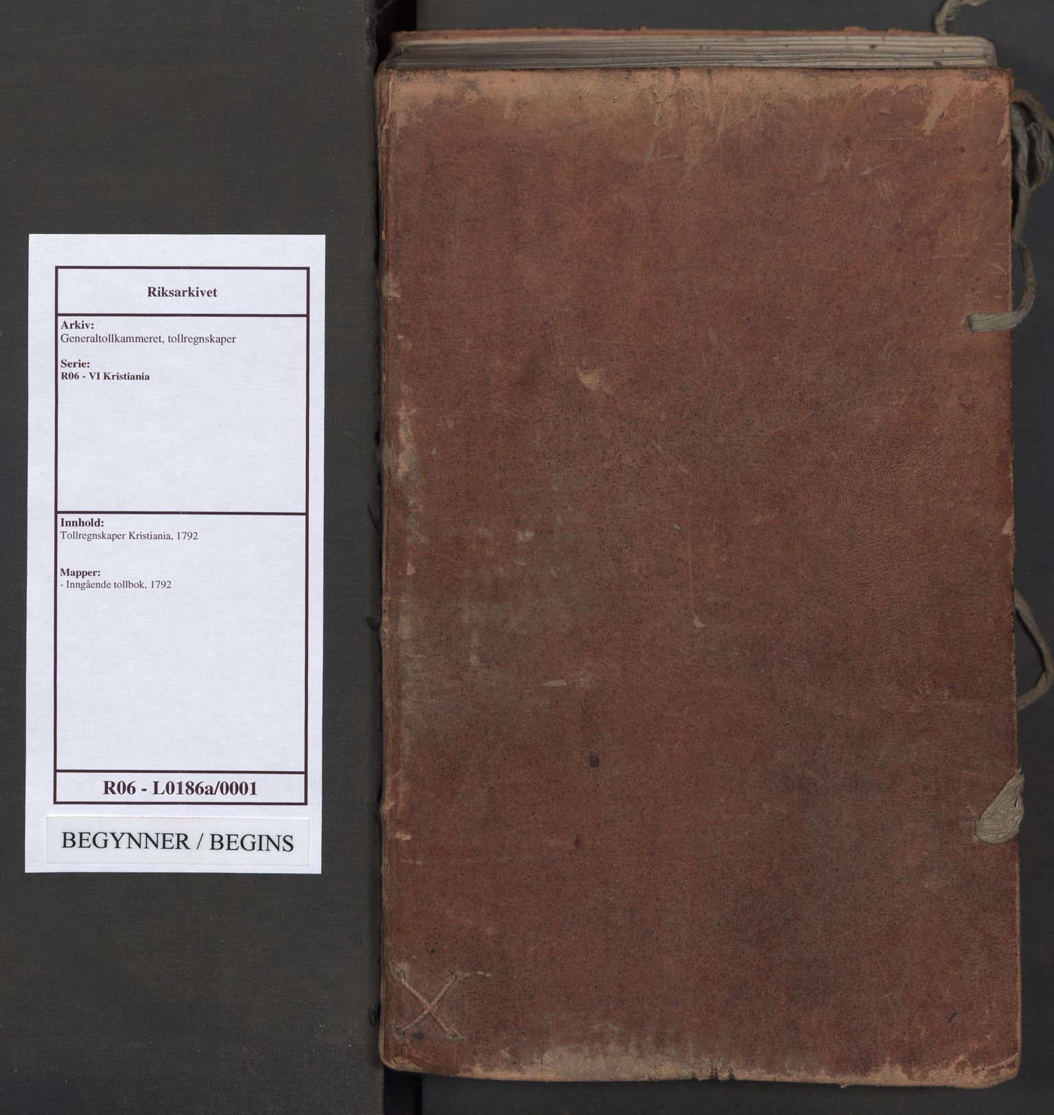 Generaltollkammeret, tollregnskaper, RA/EA-5490/R06/L0186a/0001: Tollregnskaper Kristiania / Inngående tollbok, 1790-1792