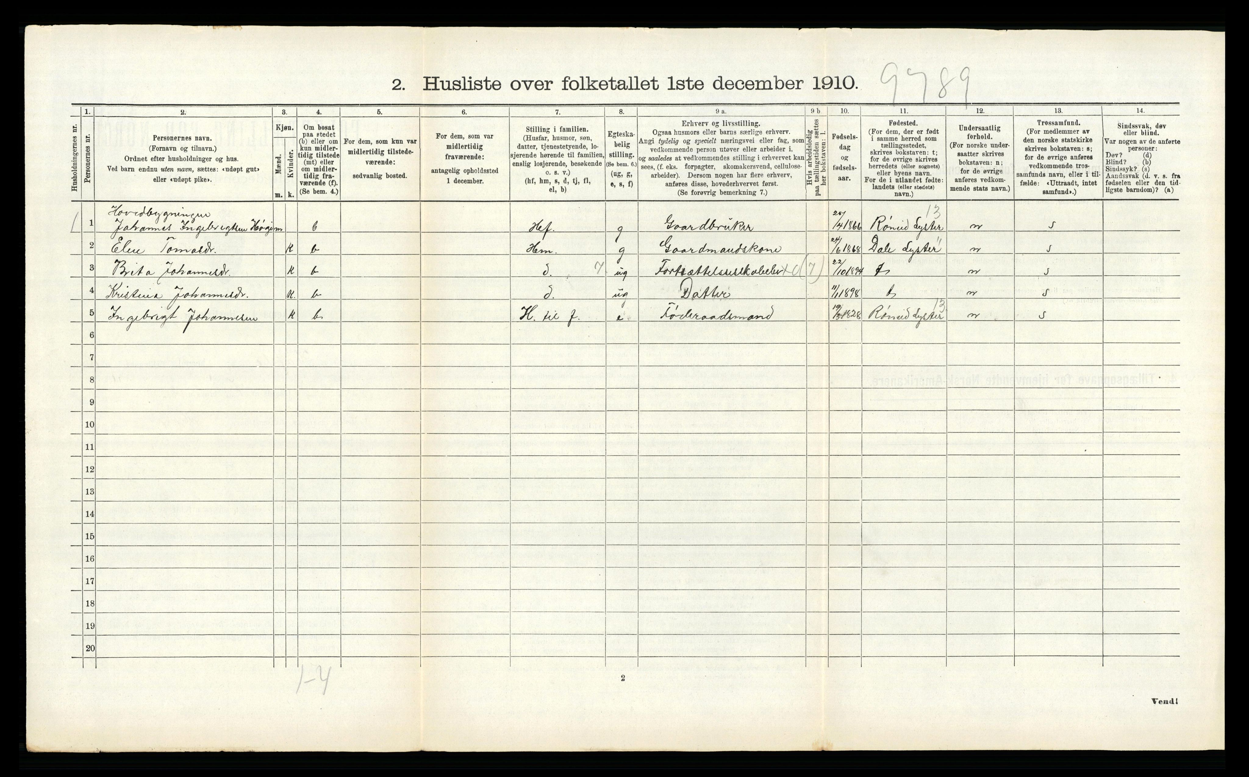 RA, 1910 census for Hafslo, 1910, p. 1036